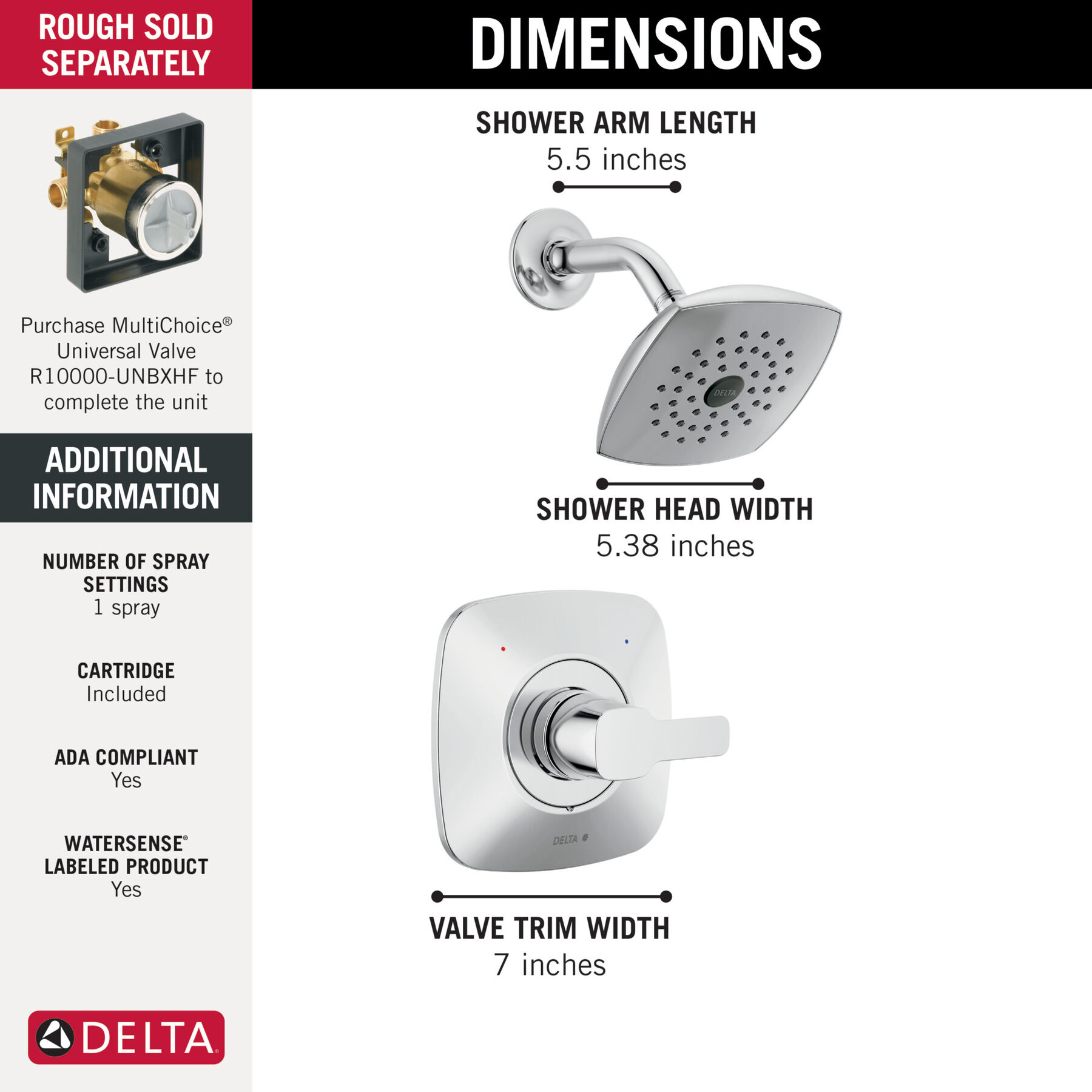Single-Hole Lavatory Faucet with Shower Trim Bundle - 14 Series in Chrome — thumbnail 3