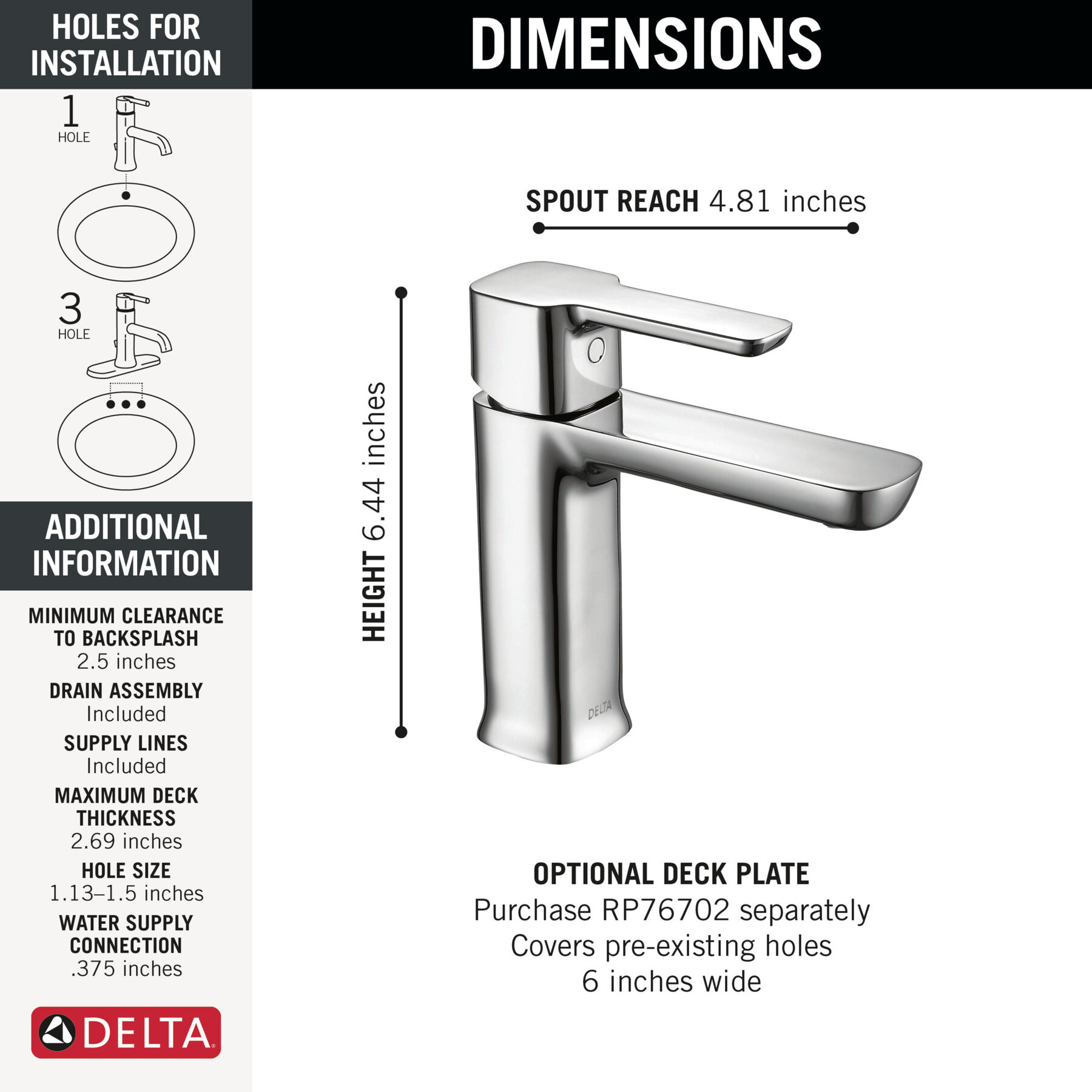Single-Hole Lavatory Faucet with Shower Trim Bundle - 14 Series in Chrome — thumbnail 2
