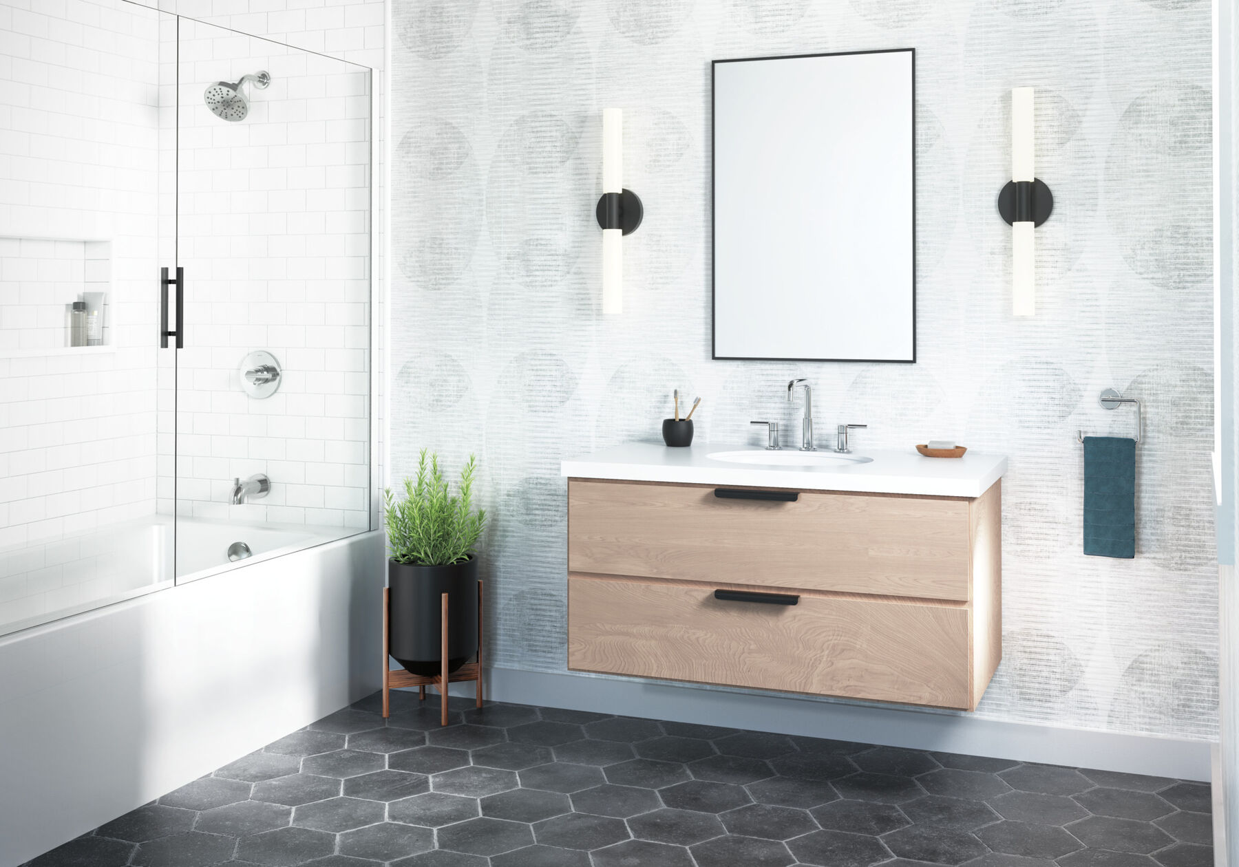 Widespread Lavatory Faucet with Tub Shower Trim Bundle - 14 Series in Chrome — image 1