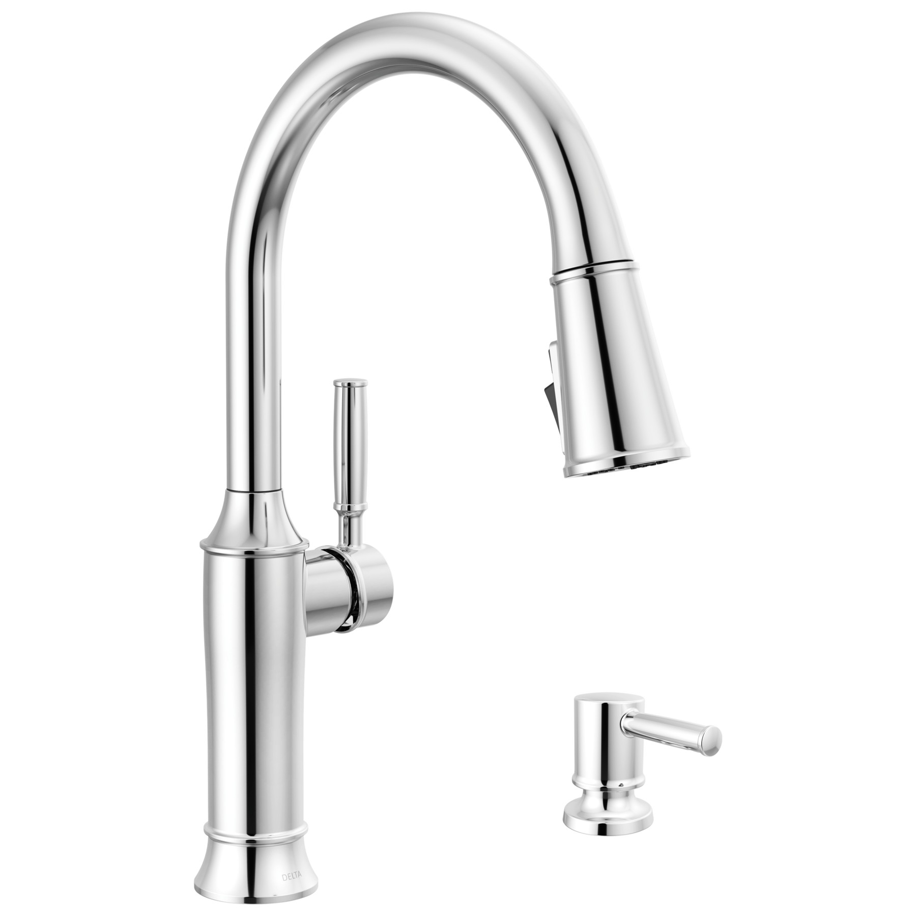 Pull-Down Kitchen Single Handle with Soap Dispenser Bundle in Chrome