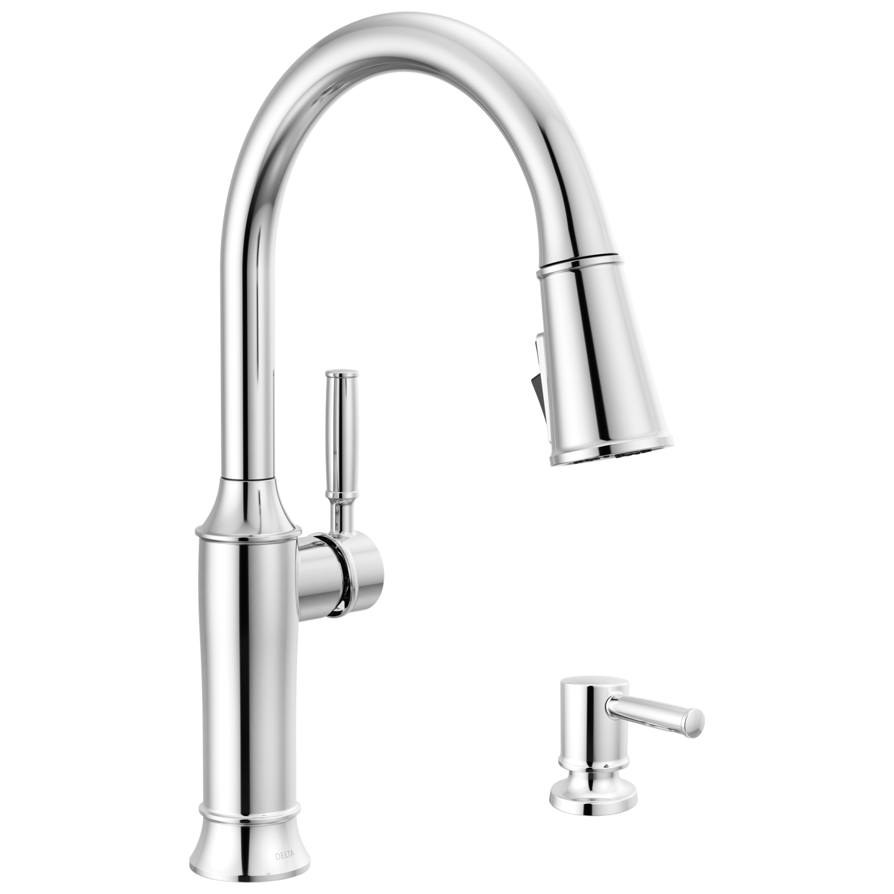 Pull-Down Kitchen Single Handle with Soap Dispenser Bundle in Chrome