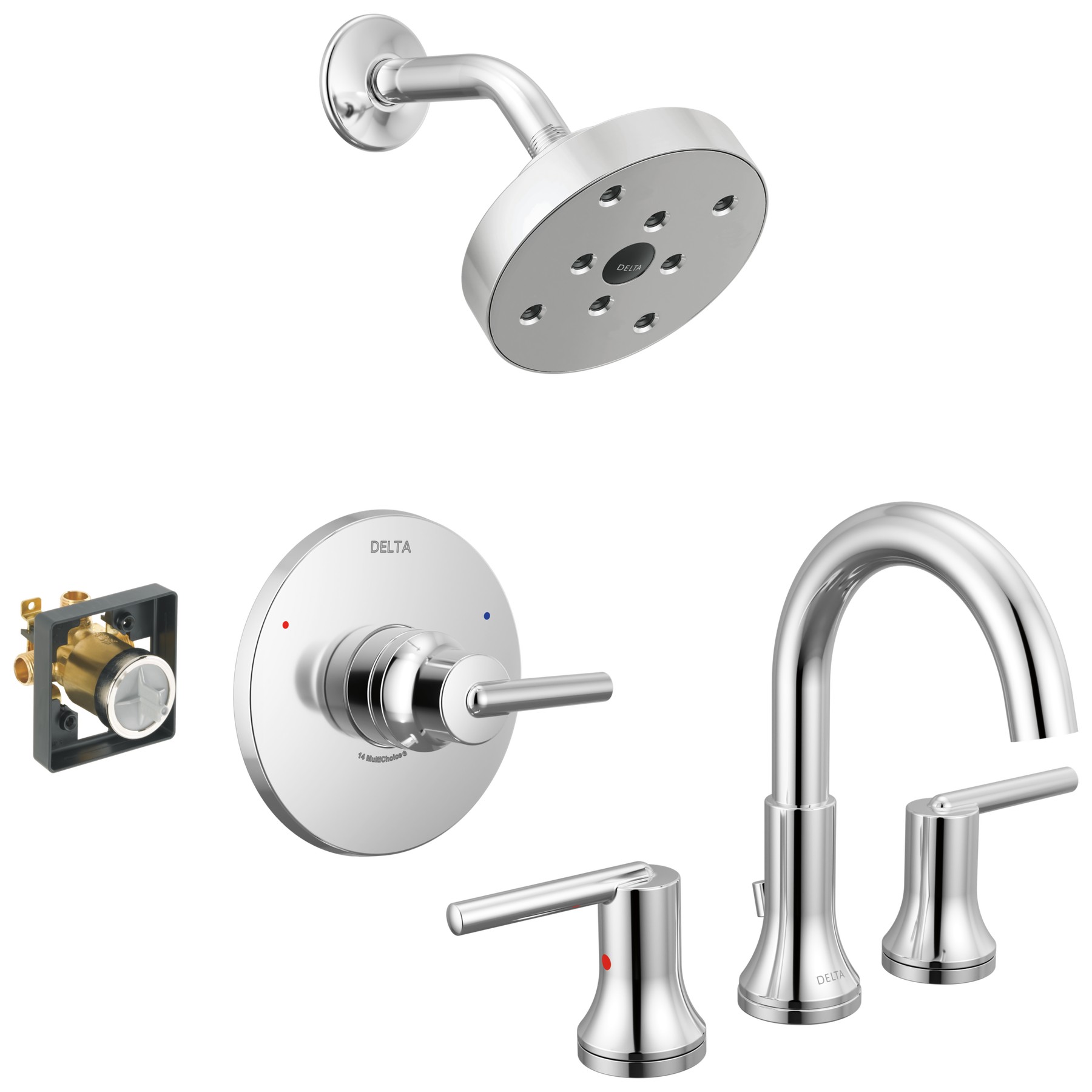 Widespread Lavatory Faucet with Shower Trim and Rough Bundle - 14 Series in Chrome — image 1