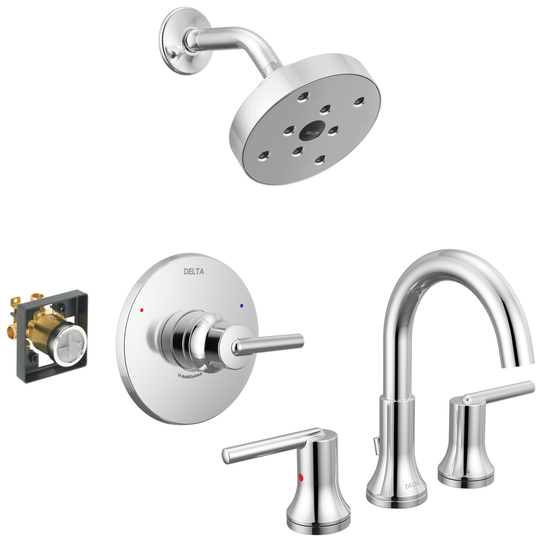Widespread Lavatory Faucet with Shower Trim and Rough Bundle - 14 Series in Chrome — image 1
