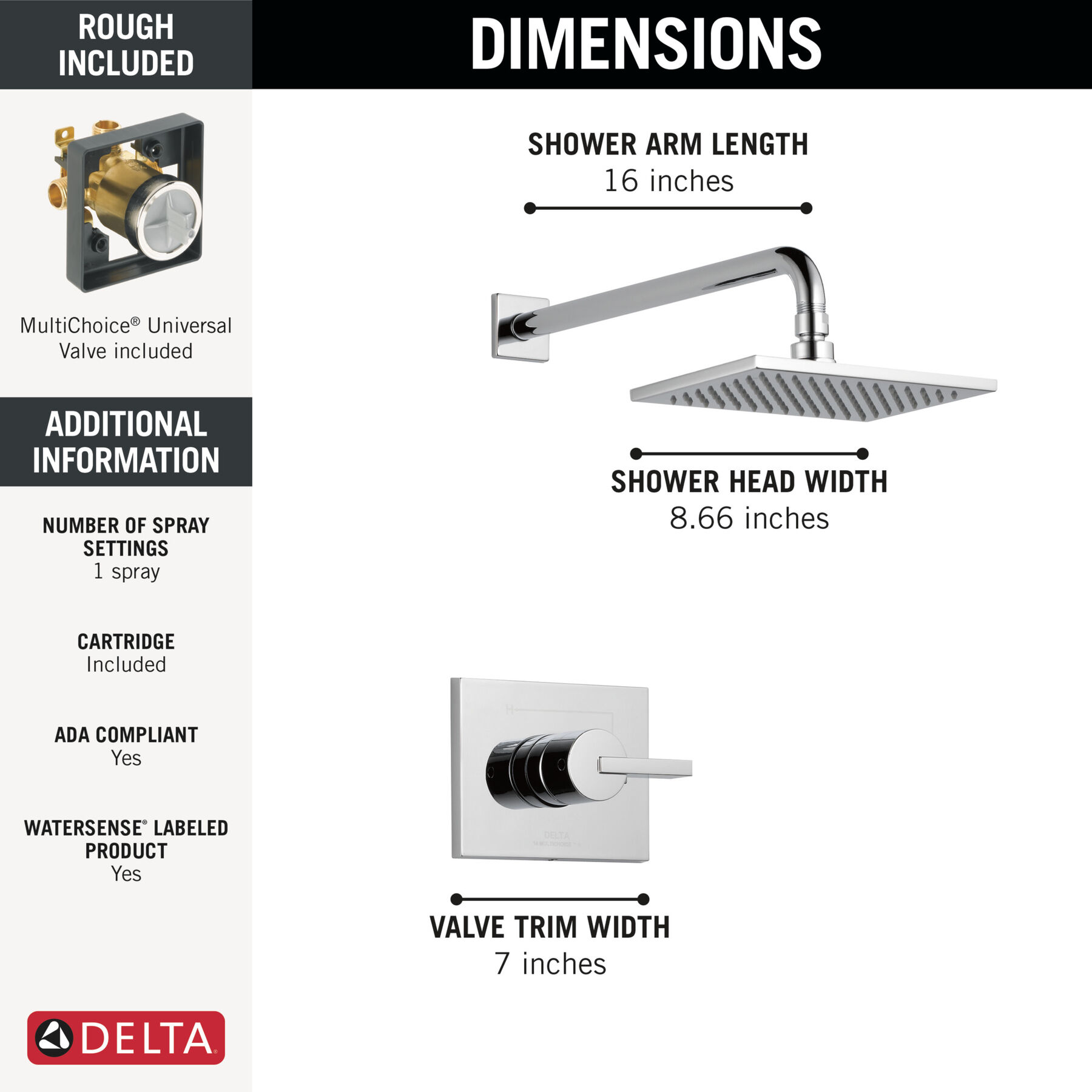 Widespread Lavatory Faucet with Shower Trim and Rough Bundle - 14 Series in Chrome — thumbnail 3