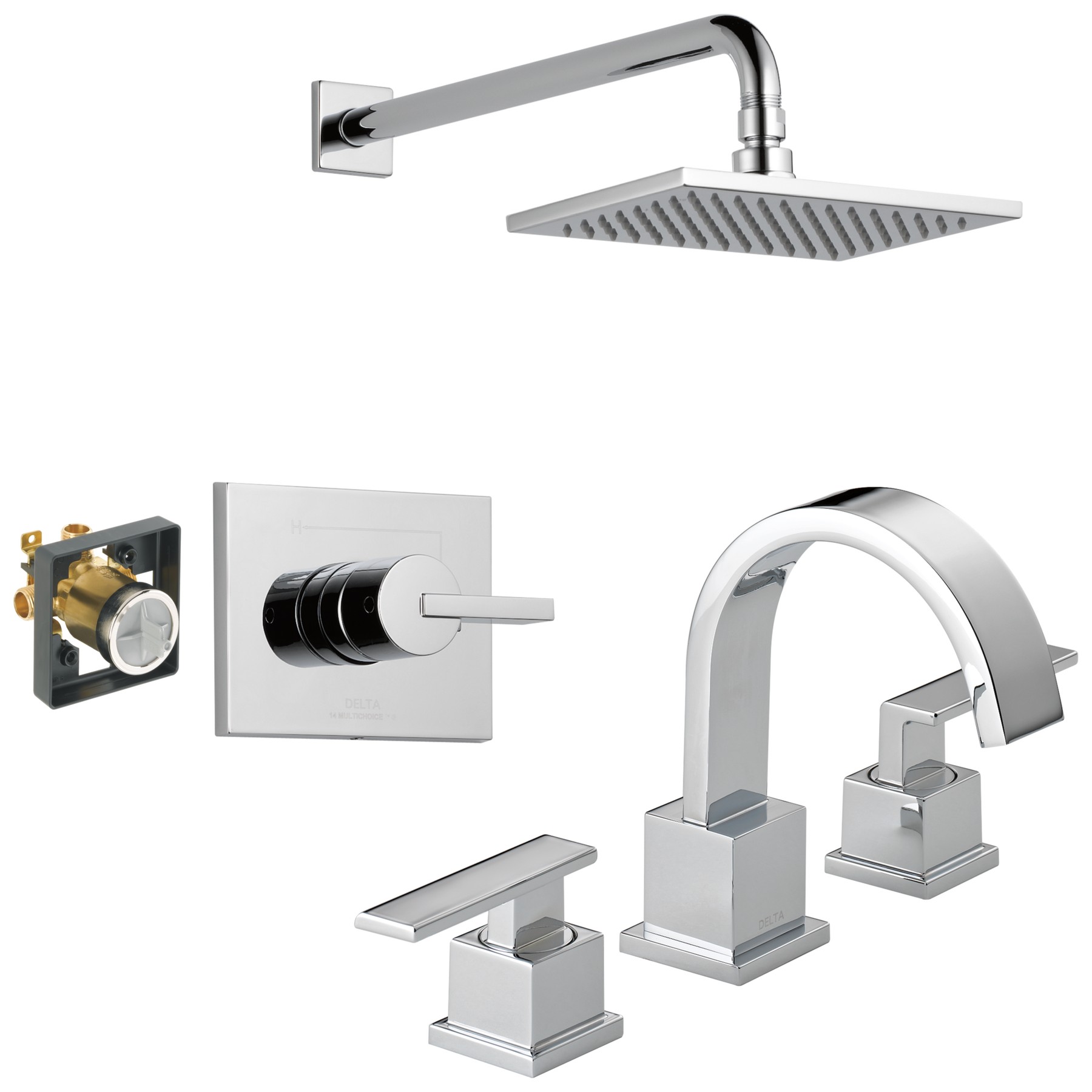 Widespread Lavatory Faucet with Shower Trim and Rough Bundle - 14 Series in Chrome — image 1