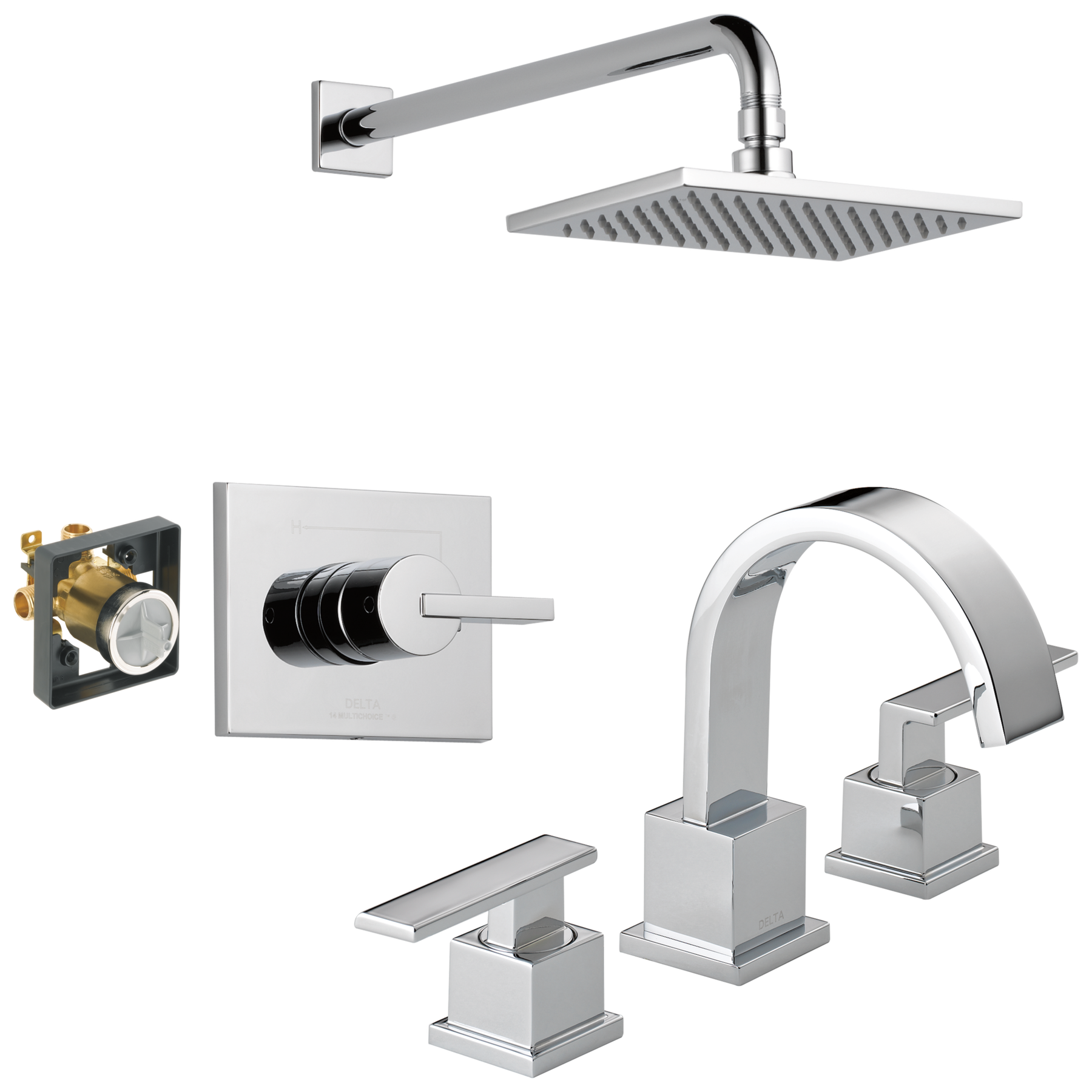 Widespread Lavatory Faucet with Shower Trim and Rough Bundle - 14 Series in Chrome — image 1