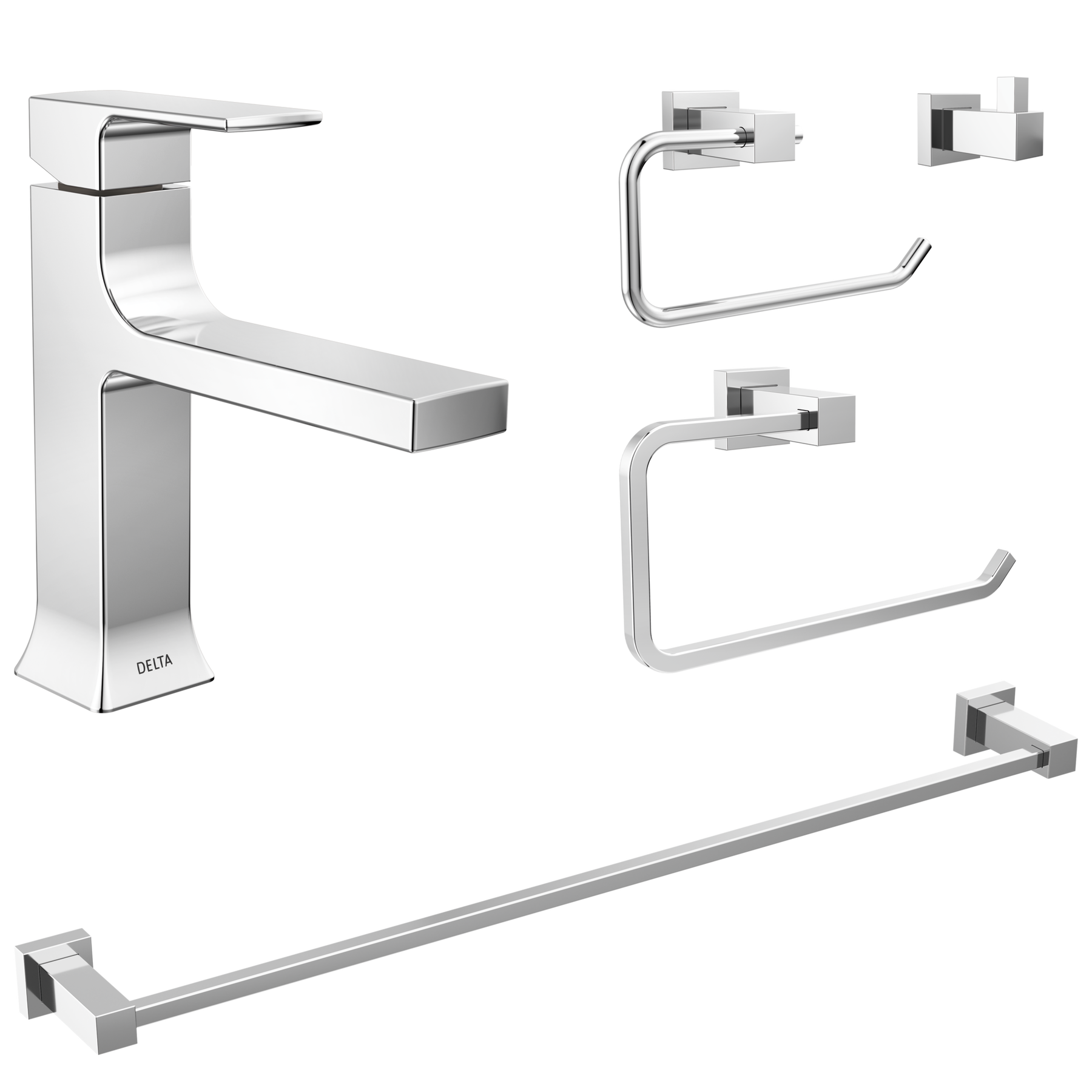 Single Handle Lavatory Faucet with Bathroom Accessories Bundle in Chrome