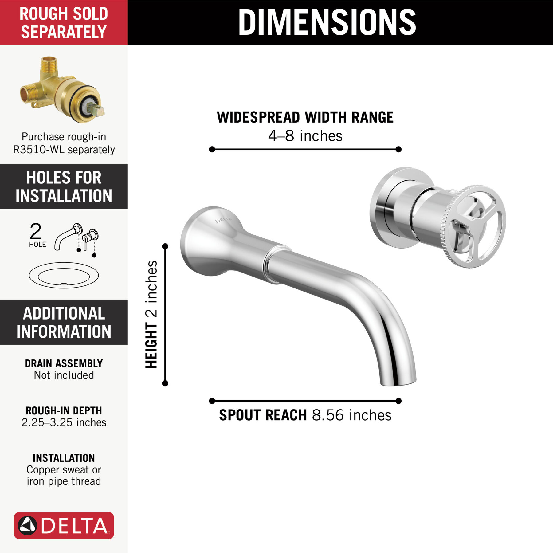 Single Handle Wall Mount Bathroom Faucet Trim in Chrome — thumbnail 2