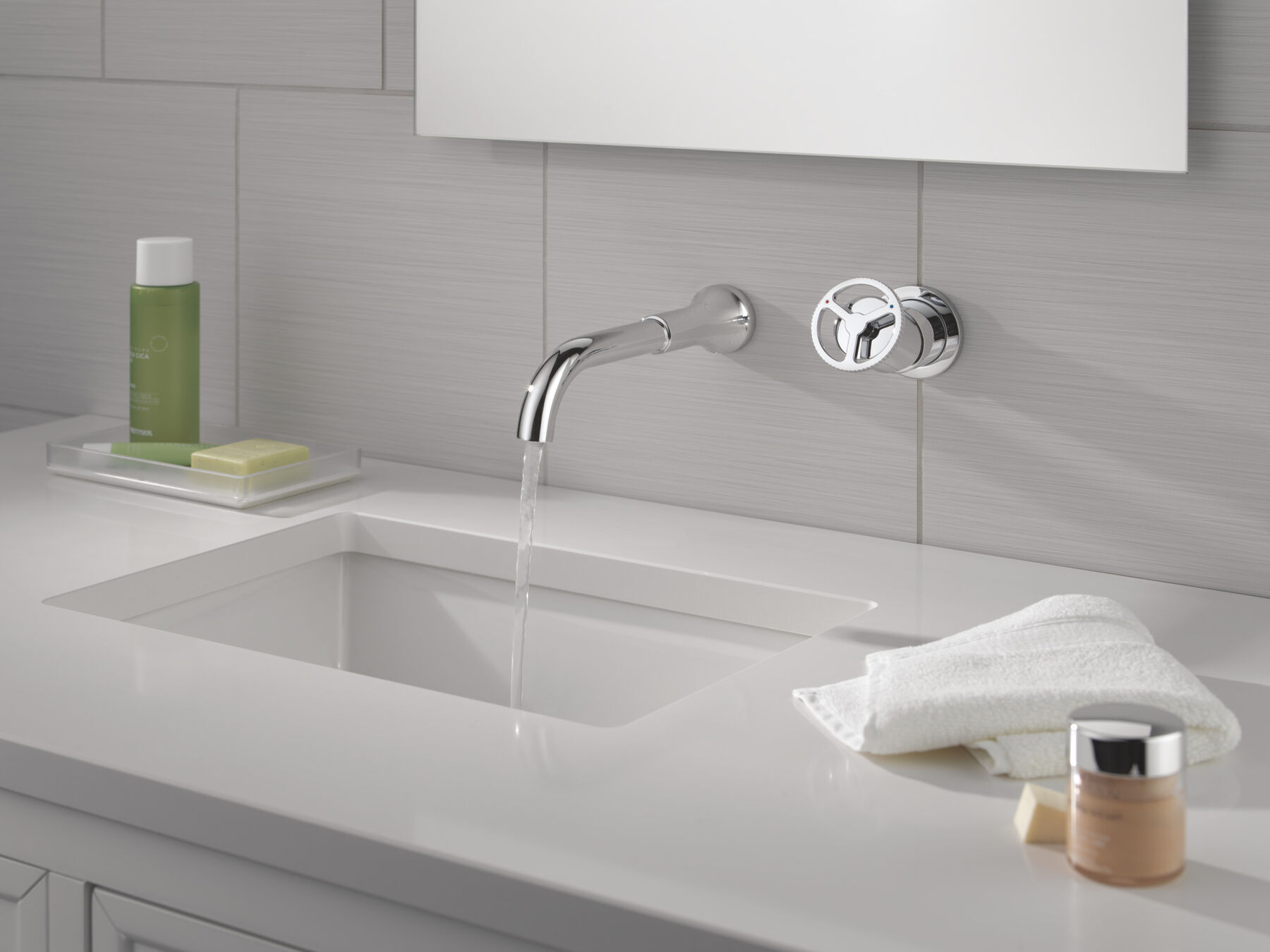 Single Handle Wall Mount Bathroom Faucet Trim in Chrome — thumbnail 3