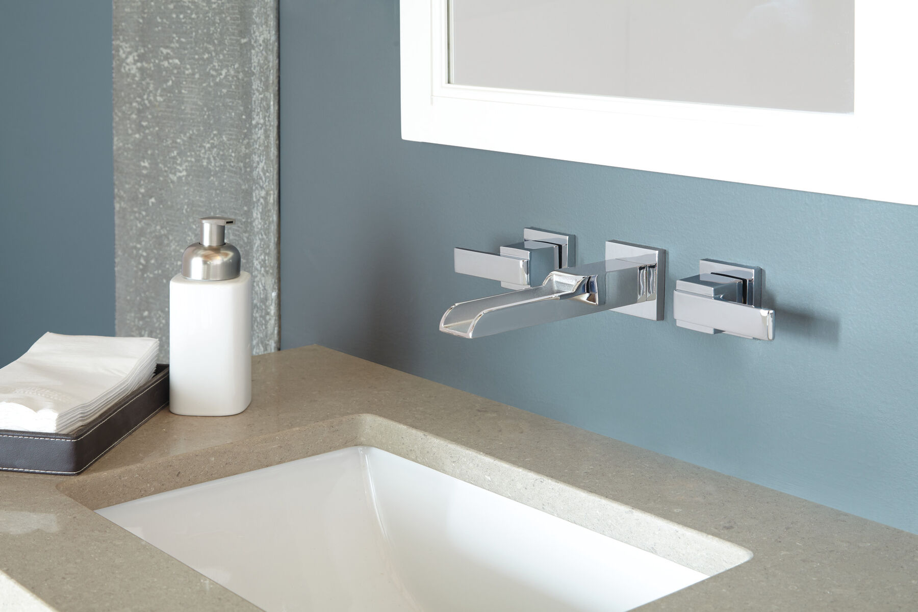 Two Handle Wall Mount Channel Bathroom Faucet Trim in Chrome — thumbnail 2