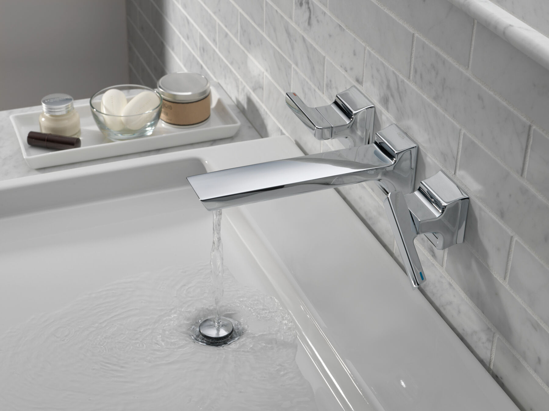 Two Handle Wall Mount Bathroom Faucet Trim in Lumicoat® Chrome — thumbnail 3