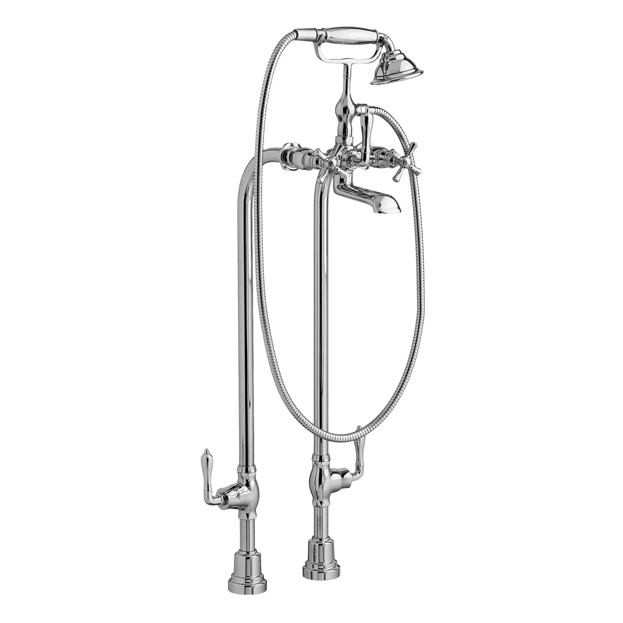 Transitional Floor Mount Bathtub Faucet With Randall Cross Handles