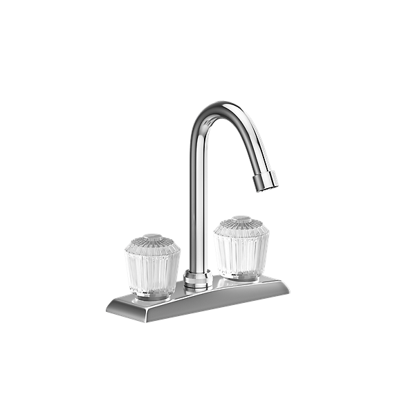 Elkay 4" Centerset Deck Mount Faucet with Gooseneck Spout and Clear Crystalac Handles Chrome — image 1