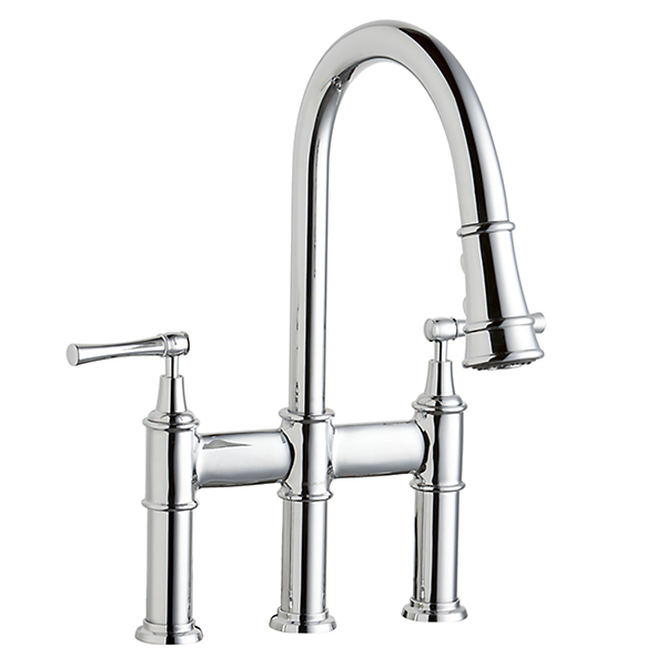 Elkay Explore™ Three Hole Bridge Faucet with Pull-down Spray and Lever Handles