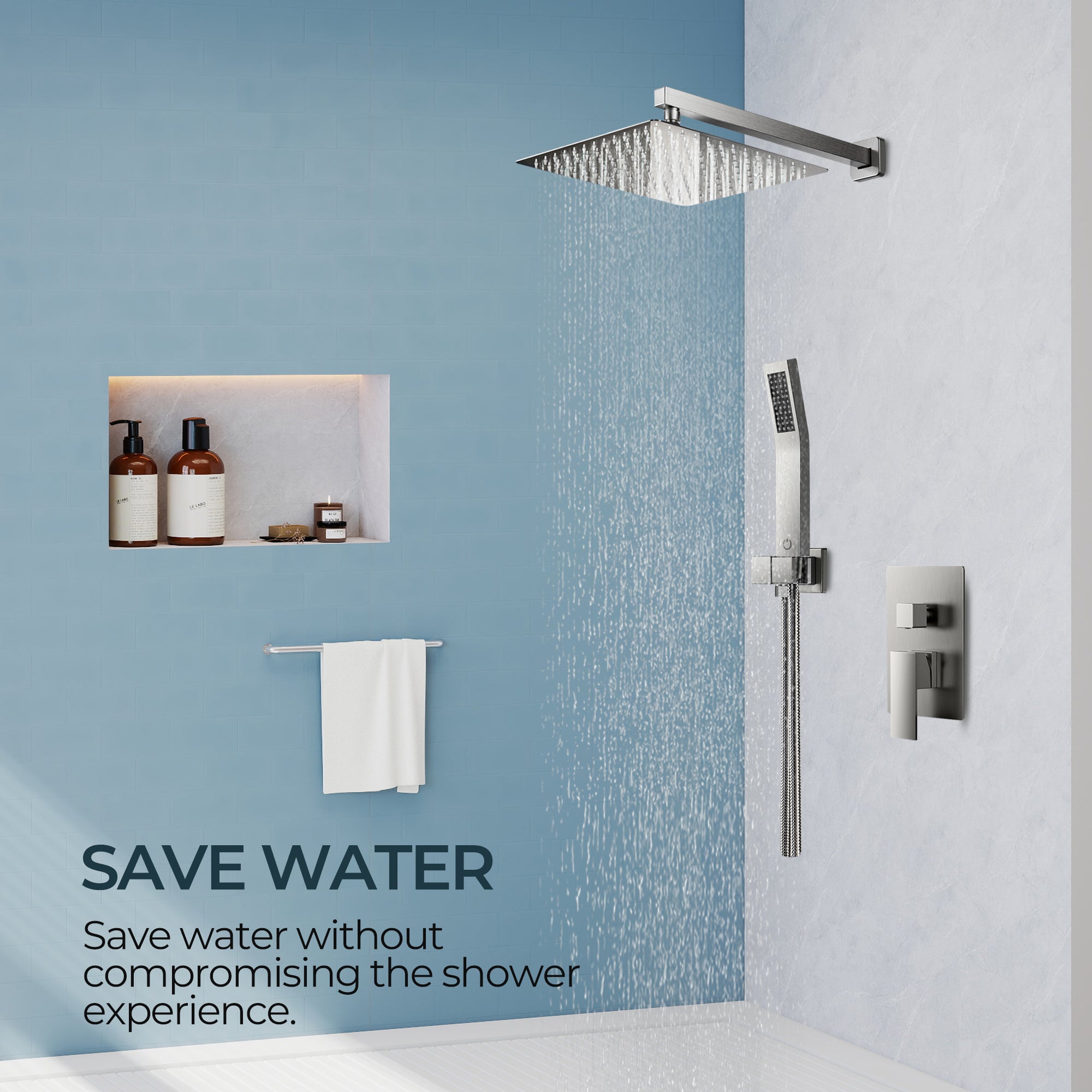 Forious Max Stainless steel 8inch Bathroom Wall Mounted Rainfall Shower Head System with Faucet