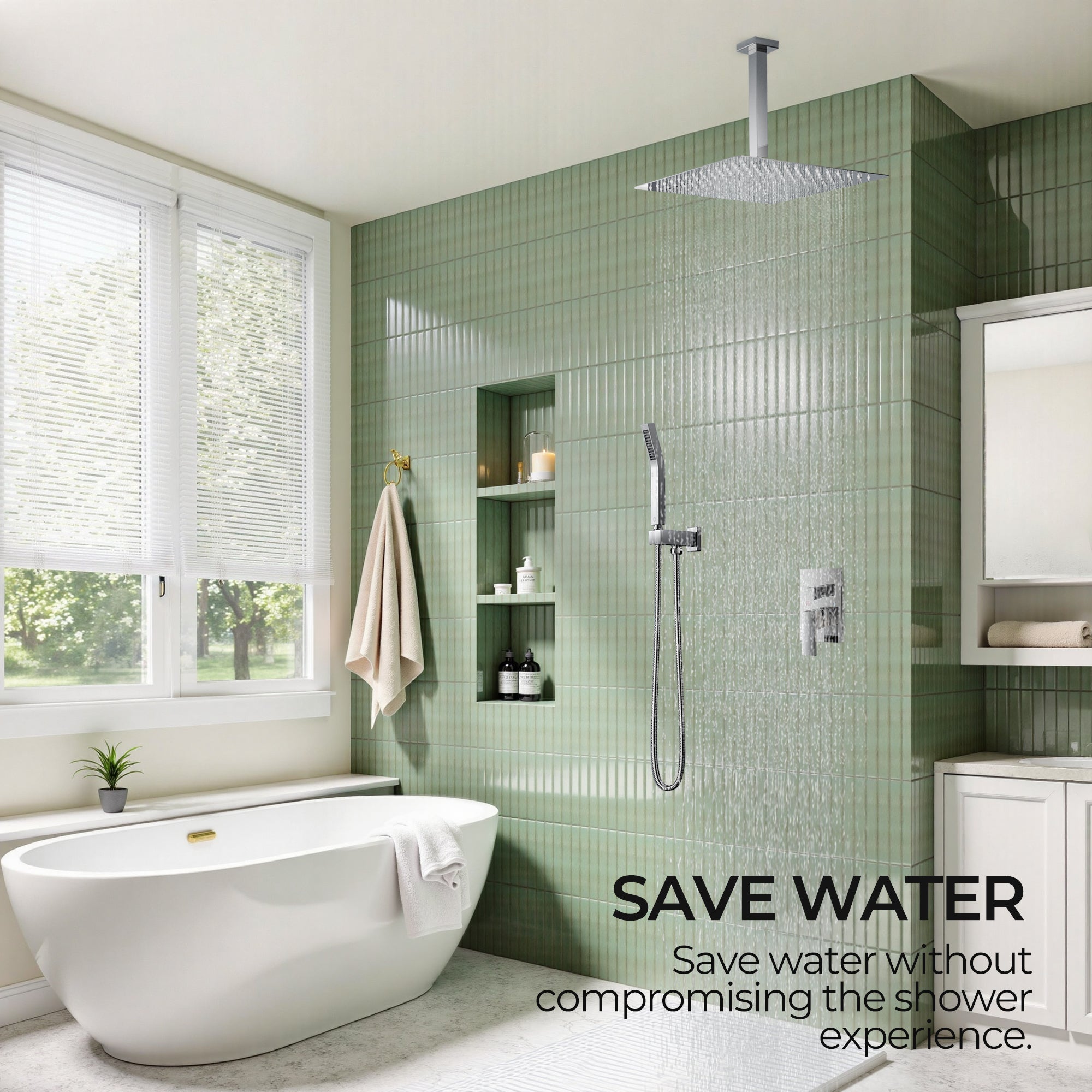 Forious Max     Gold Chrome 8 inch Bathroom Wall Mounted Rainfall Shower Head System with Faucet — thumbnail 2