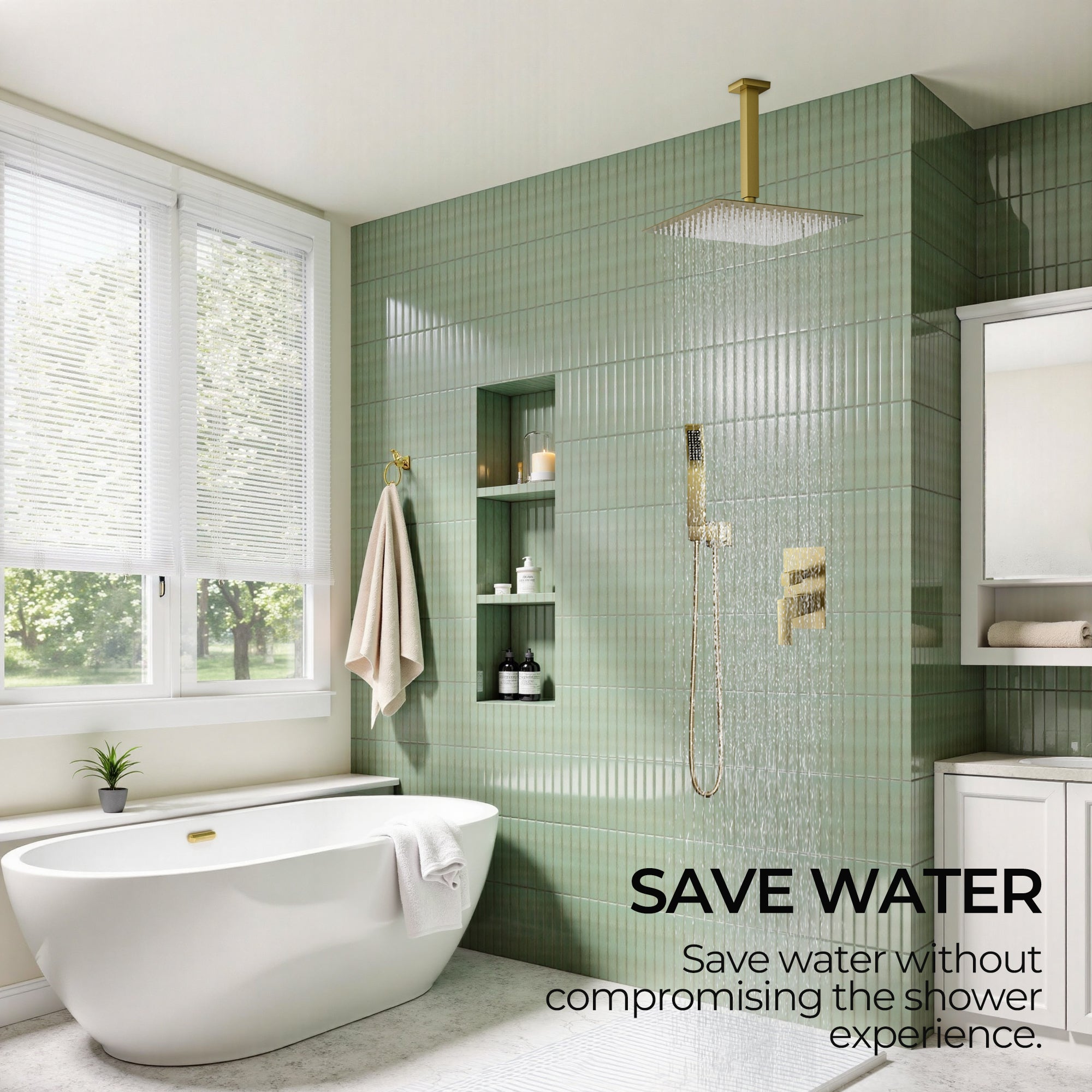 Forious Max Gold Chrome 8 inch Bathroom Wall Mounted Rainfall Shower Head System with Faucet — image 1