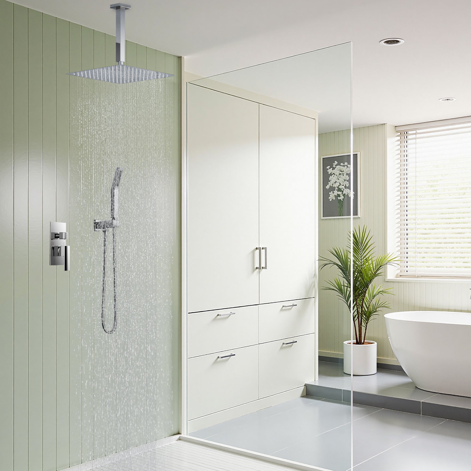 Forious Max     Gold Chrome 8 inch Bathroom Wall Mounted Rainfall Shower Head System with Faucet — thumbnail 3