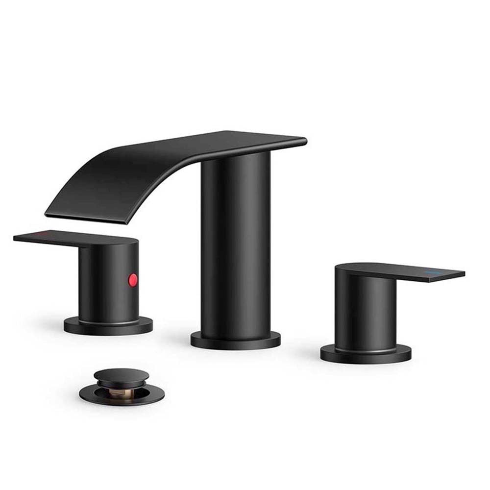 Waterfall Bathroom Faucets 3 Hole, 8 Inch Widespread Bathroom Sink Faucet with Pop-up Drain and Supply Lines, 2 Handle Faucet for Bathroom Sink — image 1