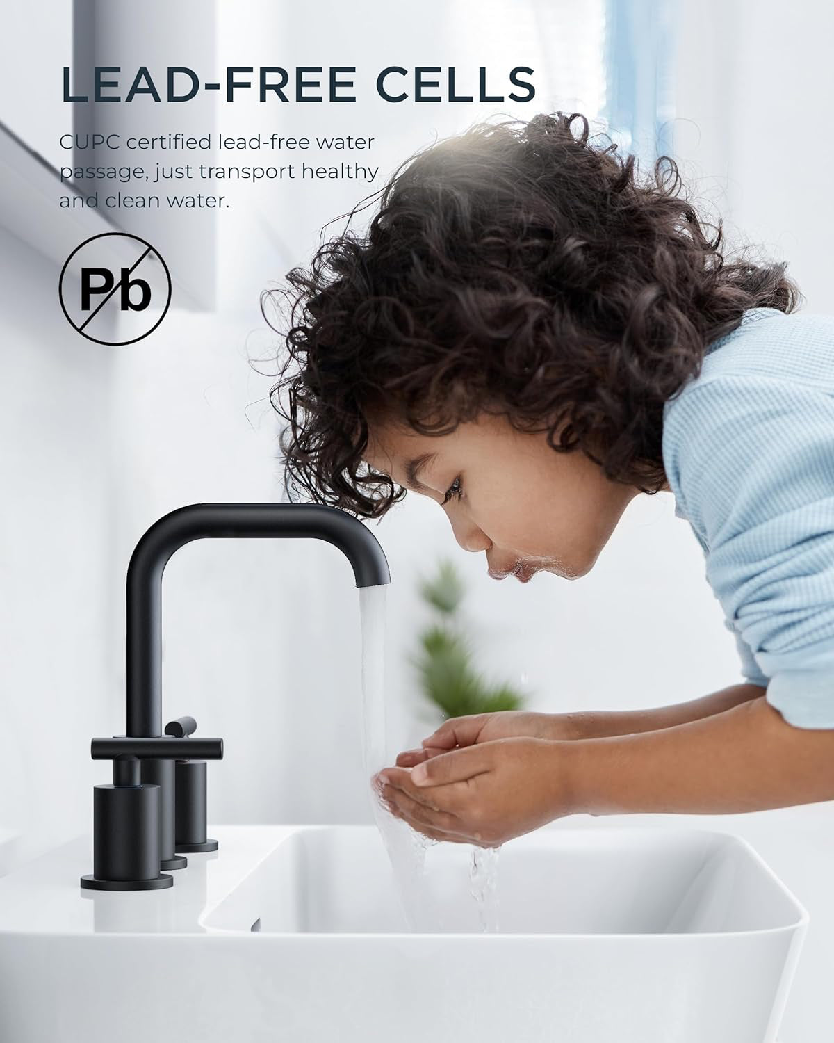 FORIOUS  Bathroom Faucet 3 Hole 2 Handle 8 inch Widespread Bathroom Faucet ，Bathroom Sink Faucet with Drain and cUPC Supply Lines, 2 Handle Faucet for Bathroom Sink with 360°Swivel Spout — thumbnail 2