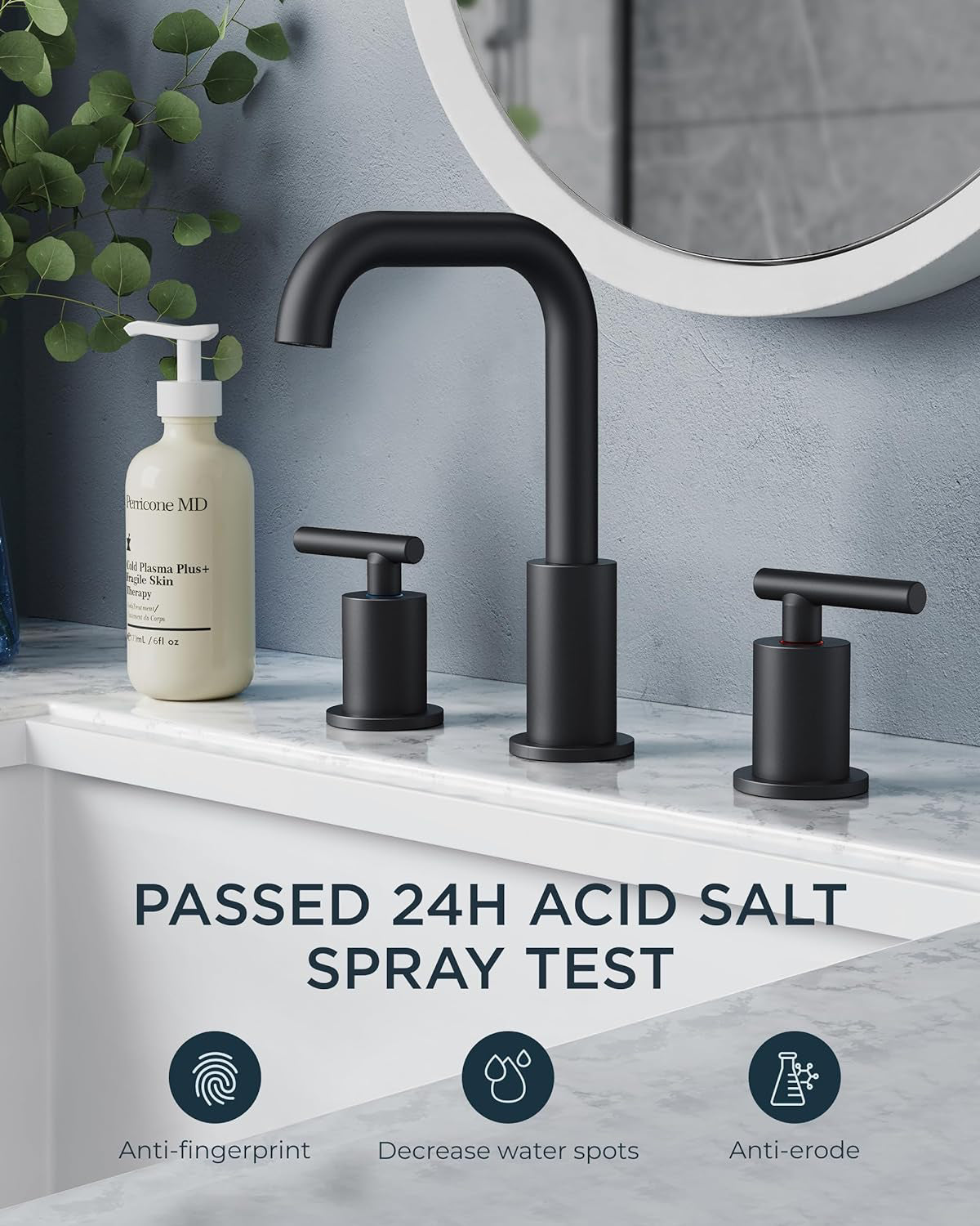 FORIOUS  Bathroom Faucet 3 Hole 2 Handle 8 inch Widespread Bathroom Faucet ，Bathroom Sink Faucet with Drain and cUPC Supply Lines, 2 Handle Faucet for Bathroom Sink with 360°Swivel Spout — thumbnail 3