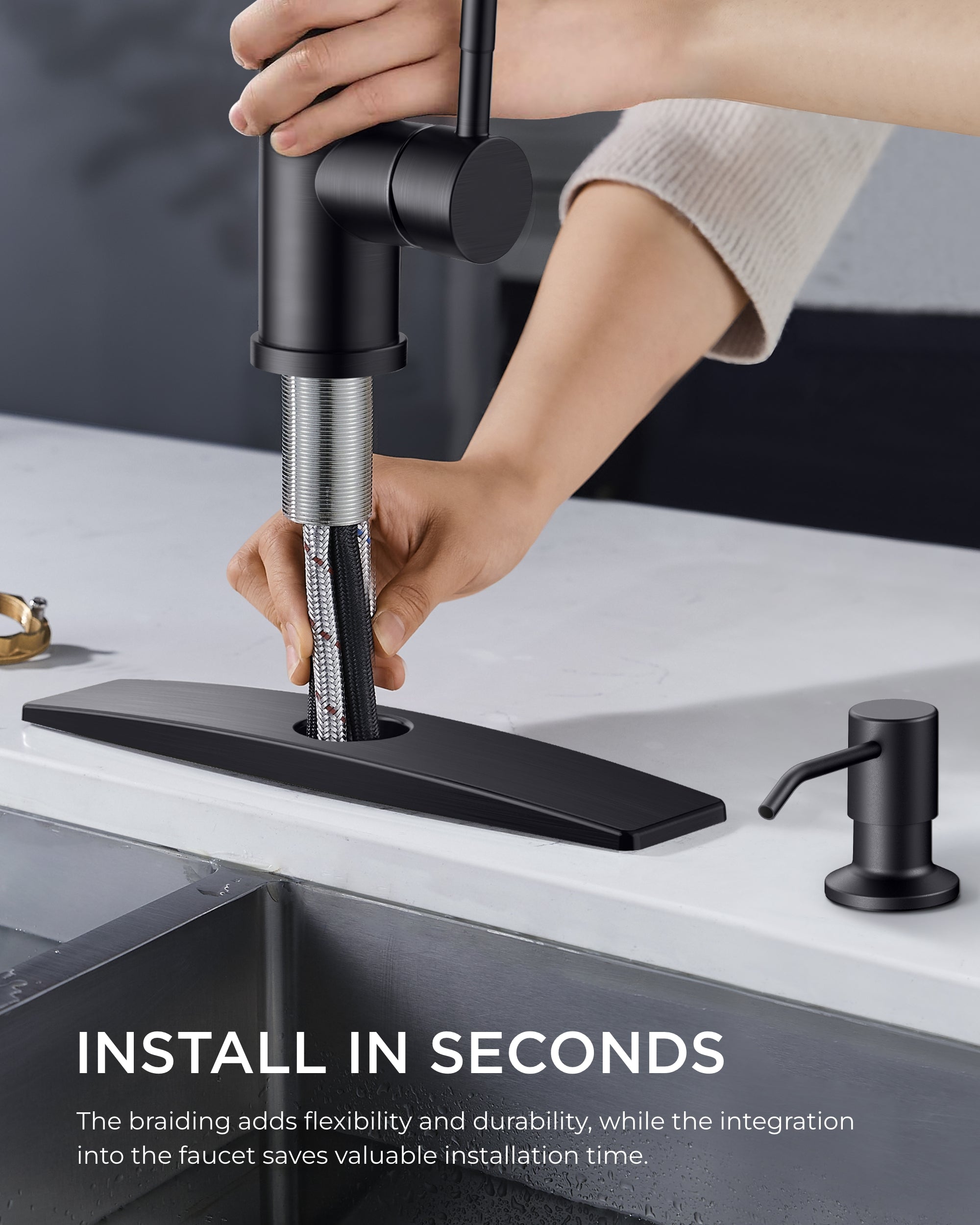 FORIOUS Kitchen Faucets with Pull Down Sprayer Kitchen Sink Faucet Stainless Steel with soap dispenser — thumbnail 3