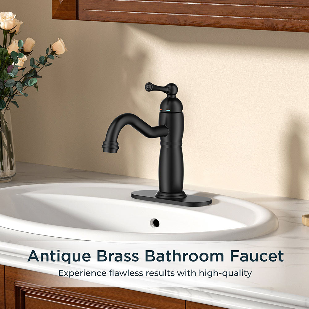 FORIOUS  Bathroom Vanity Faucet - Single Handle 1 Hole Basin Sink Faucet with Pop-Up Drain and 24" Water Hose, Lead-Free Solid Brass Construction — thumbnail 2
