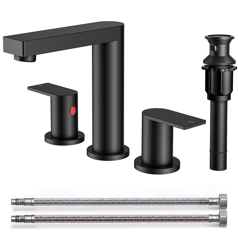 FORIOUS Chrome Bathroom Faucets 3 Hole, 8 Inch Widespread Bathroom Sink Faucet with Pop-up Drain and Cupc Supply Lines, 2-Handle for Vanity, Hotel — image 1