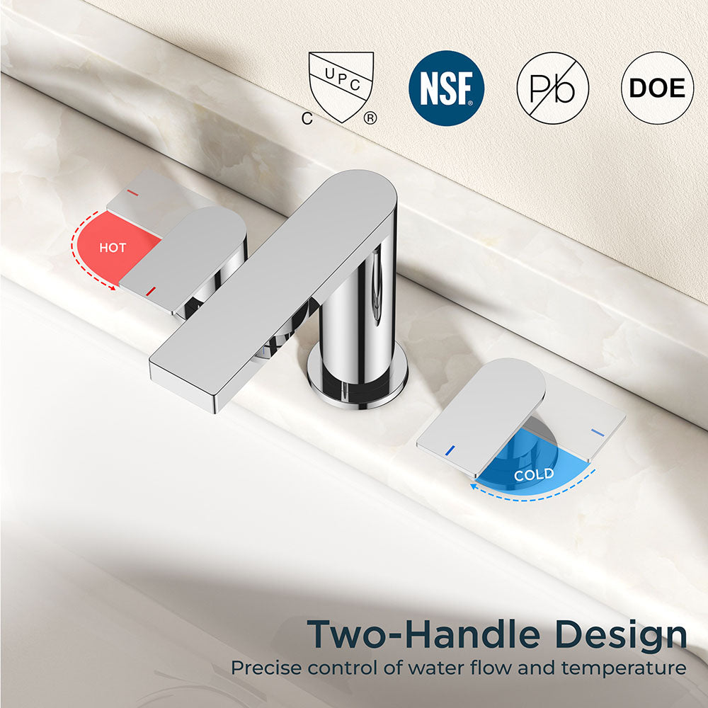 FORIOUS Chrome Bathroom Faucets 3 Hole, 8 Inch Widespread Bathroom Sink Faucet with Pop-up Drain and Cupc Supply Lines, 2-Handle for Vanity, Hotel — thumbnail 3