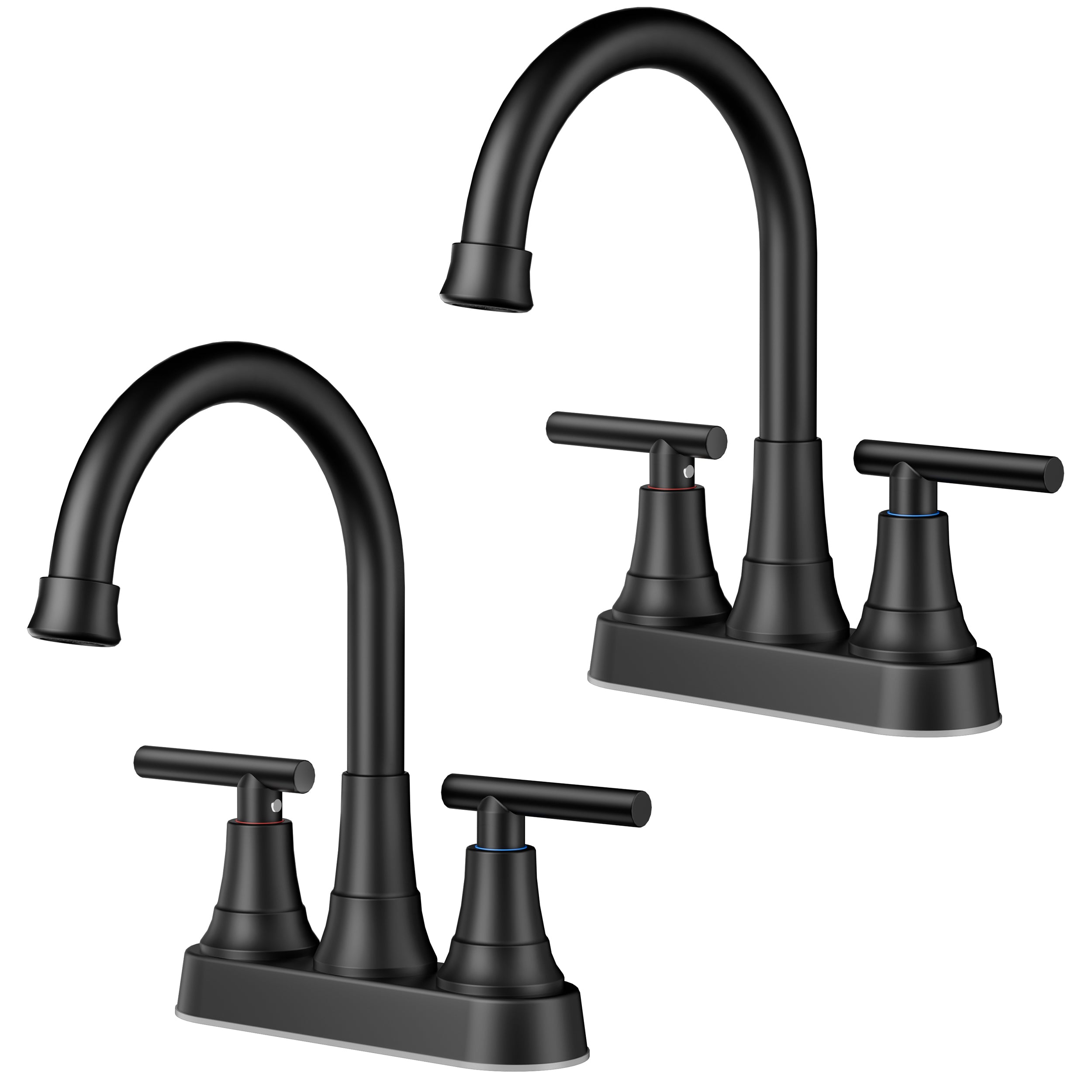 FORIOUS Matte Black Bathroom Faucets, 4 Inch Centerset Bathroom Sink Faucet 2 or 3 Hole with Pop up Drain and cUPC Hose, Two Handles Control, 360° spout for Restroom,Vanity, Rv, 2 Pack — image 1