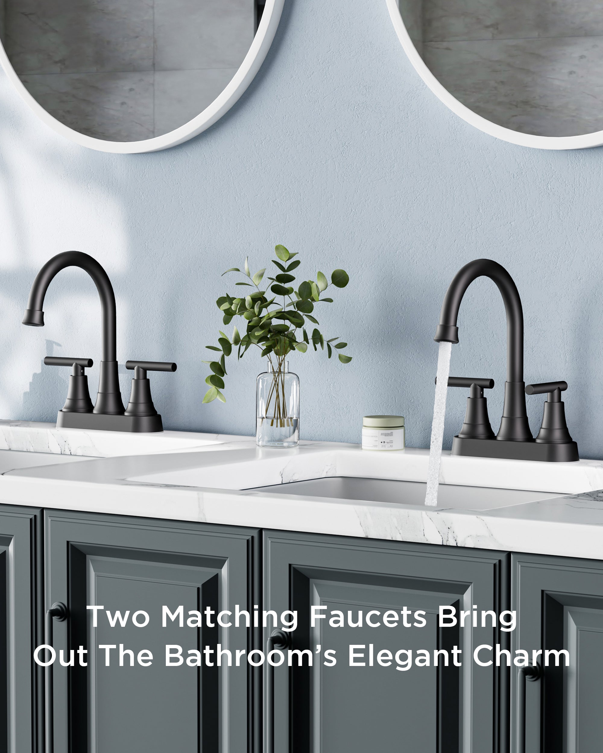 FORIOUS Matte Black Bathroom Faucets, 4 Inch Centerset Bathroom Sink Faucet 2 or 3 Hole with Pop up Drain and cUPC Hose, Two Handles Control, 360° spout for Restroom,Vanity, Rv, 2 Pack — thumbnail 2