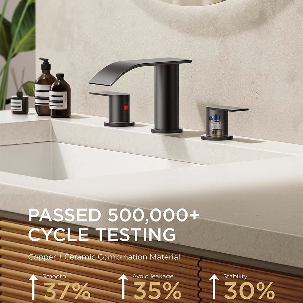 Waterfall Bathroom Faucets 3 Hole, 8 Inch Widespread Bathroom Sink Faucet with Pop-up Drain and Supply Lines, 2 Handle Faucet for Bathroom Sink — thumbnail 3