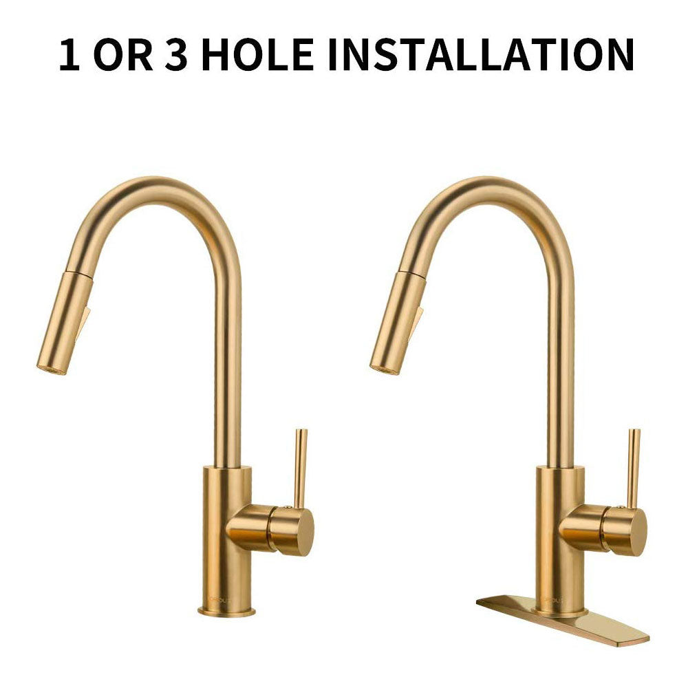 FORIOUS Brushed Nickel Kitchen Faucet with Pull Down Sprayer, Stainless Steel High Arc Gooseneck Modern Sink Faucet with CUPC Ceramic Cartridge, Single Handle and Deck Plate — thumbnail 3