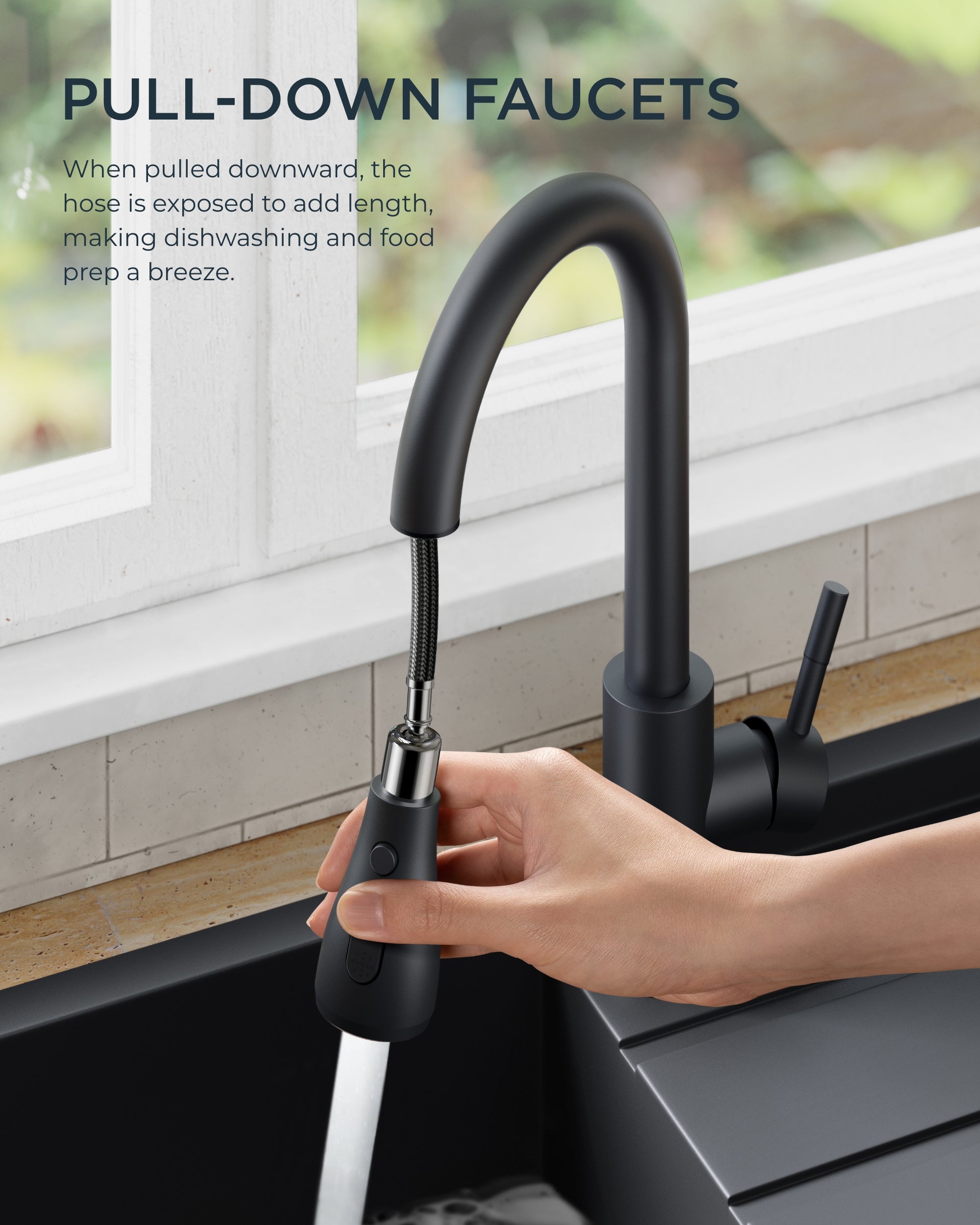 FORIOUS Kitchen Faucets with Pull Down Sprayer, Stainless Steel Kitchen Sink — thumbnail 3