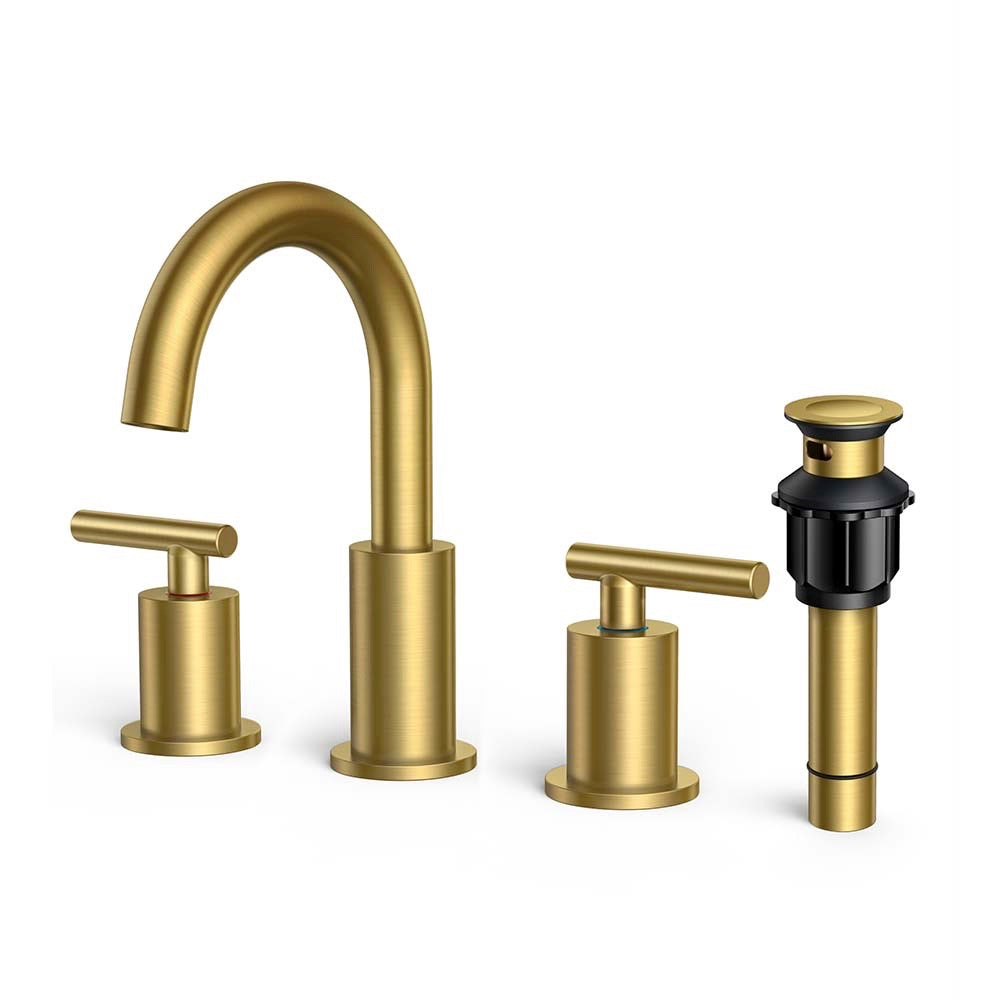 FORIOUS Bathroom Faucet 3 Hole, 8 Inch Widespread Bathroom Faucet with Metal Pop-up Drain Assembly — thumbnail 2