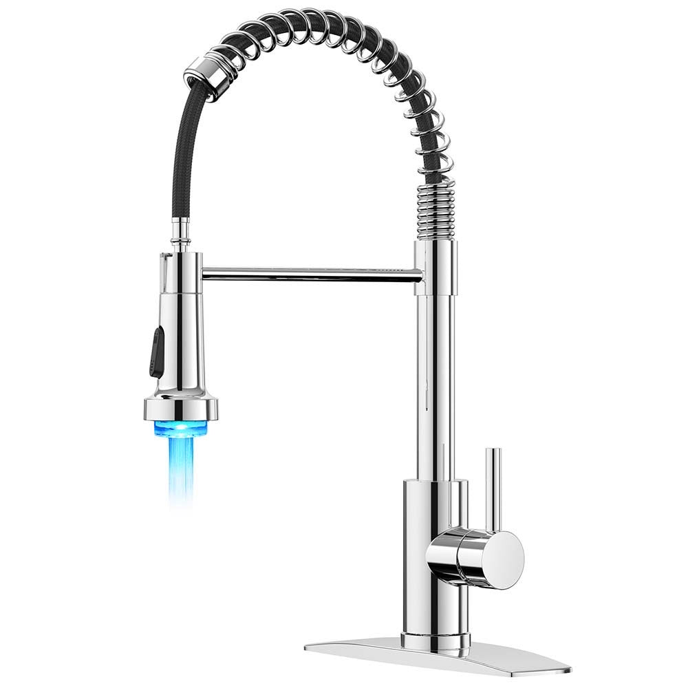 FORIOUS Kitchen Faucet with Pull Down Sprayer 1 or 3 Hole for Farmhouse with soap dispenser,led light — image 1