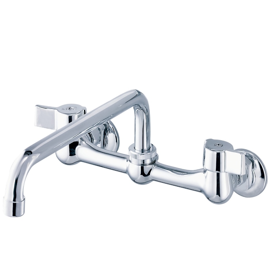 Gerber Classics™ Two Handle Wall Mount Kitchen Faucet with Metal Handles and 8" Swing Spout