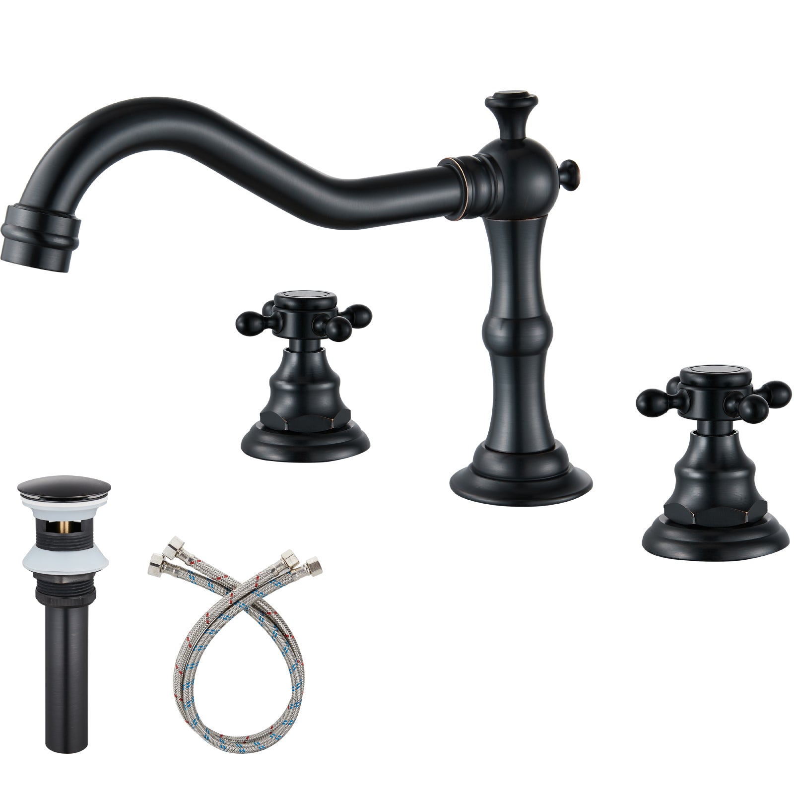 gotonovo Victorian Widespread Three Holes Deck Mounted Bathroom Sink Faucet with Pop Up Drain with Overflow — image 1