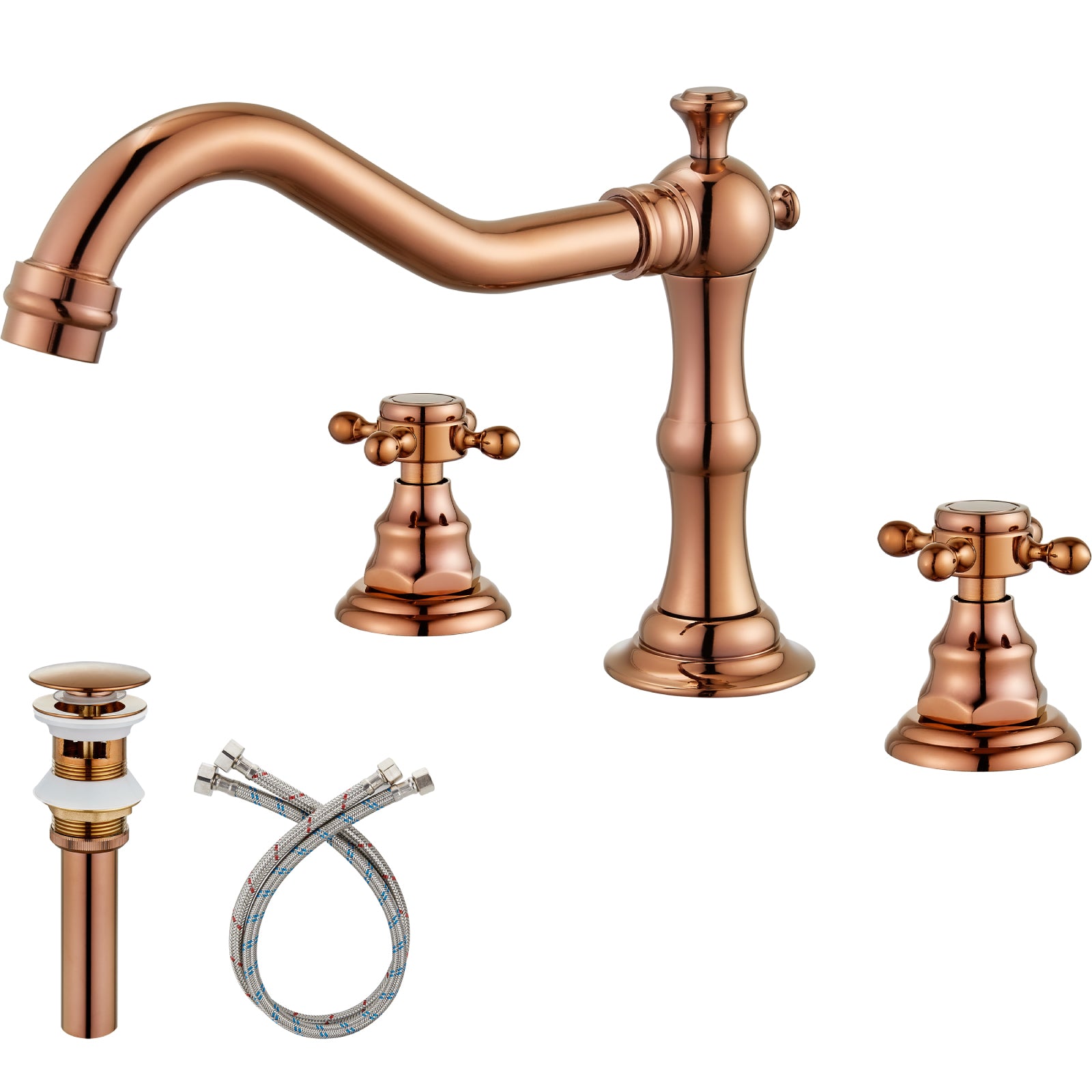 gotonovo Victorian Widespread Three Holes Deck Mounted Bathroom Sink Faucet with Pop Up Drain with Overflow