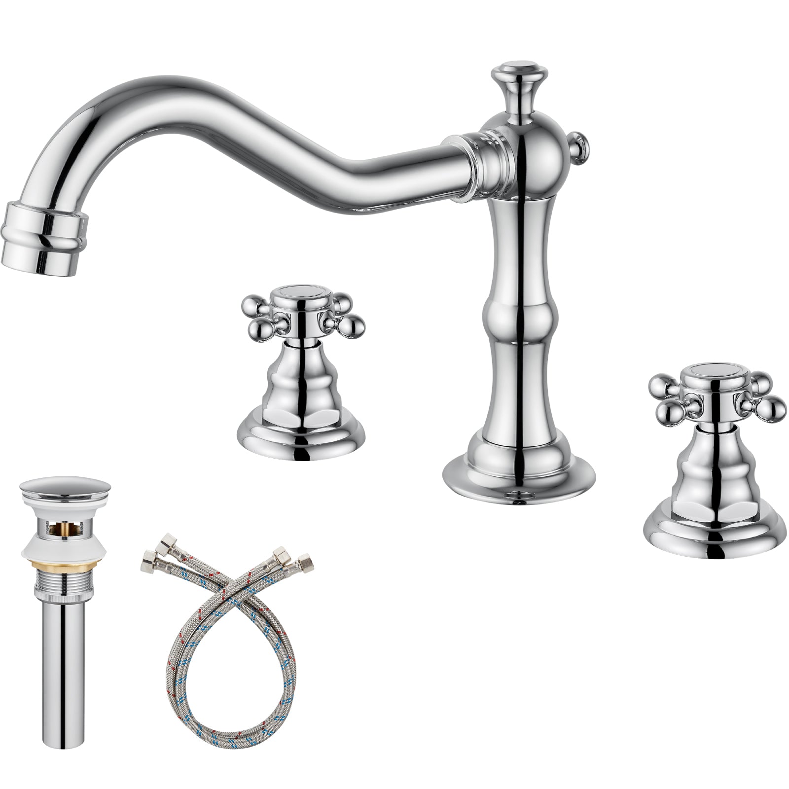 gotonovo Victorian Widespread Three Holes Deck Mounted Bathroom Sink Faucet with Pop Up Drain with Overflow