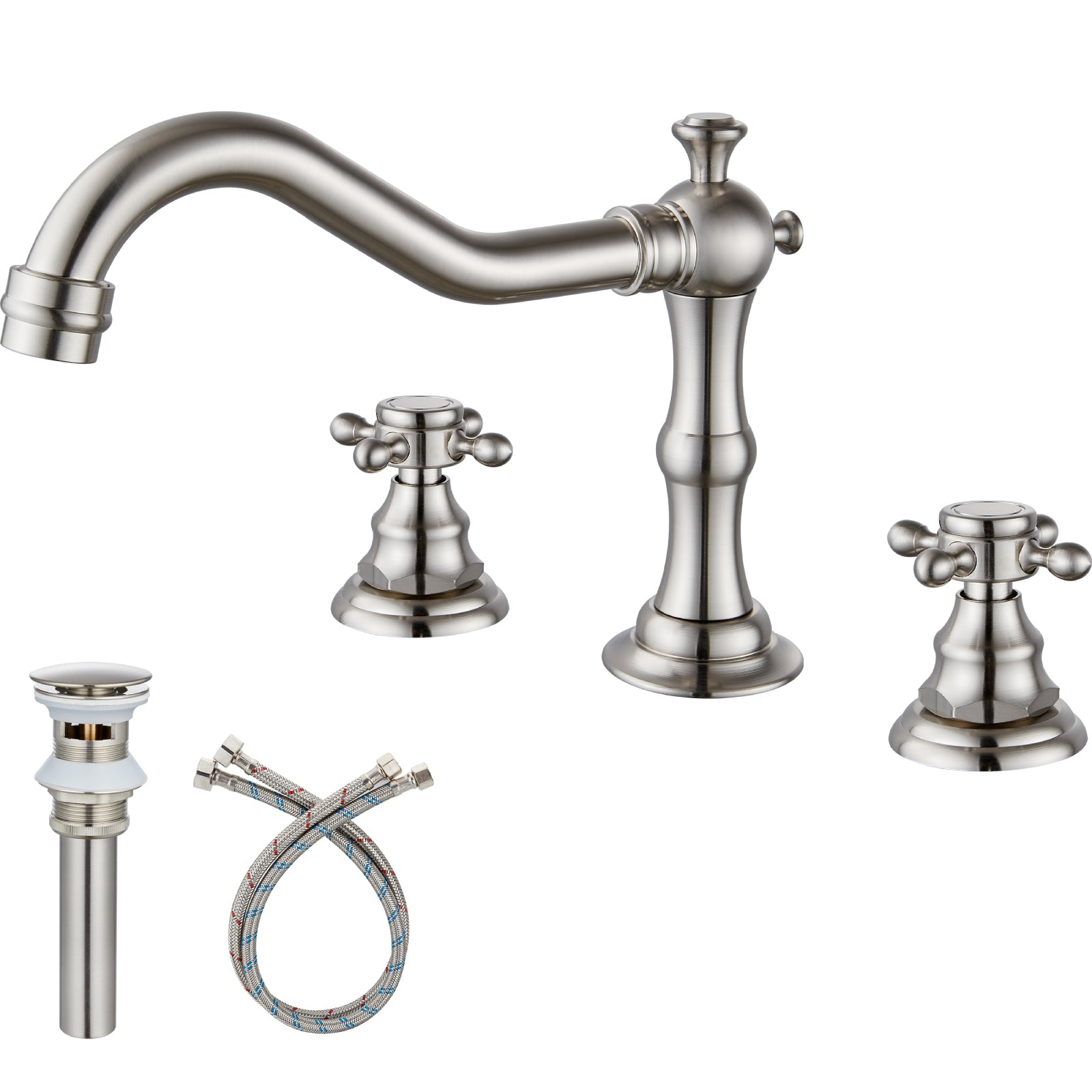gotonovo Victorian Widespread Three Holes Deck Mounted Bathroom Sink Faucet with Pop Up Drain with Overflow