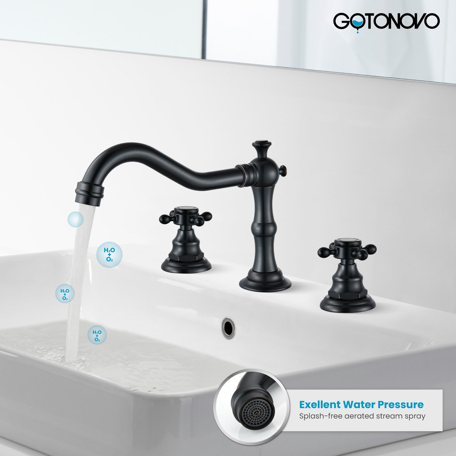 gotonovo Victorian Widespread Three Holes Deck Mounted Bathroom Sink Faucet with Pop Up Drain with Overflow — thumbnail 3