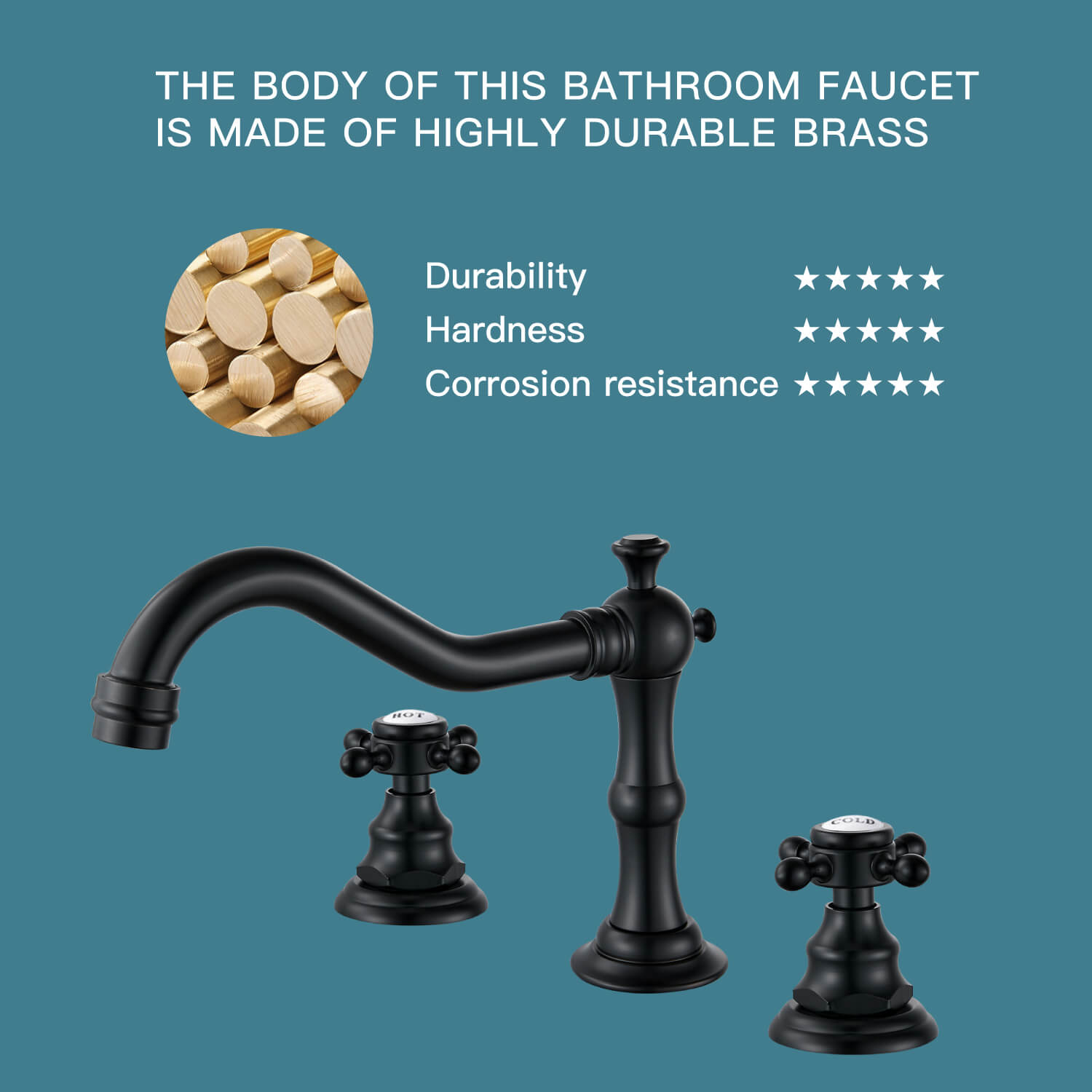 gotonovo Bathroom Sink Faucet Deck Mount Widespread Double Mixing Tap Cross Knobs 3 Hole with Pop Up Drain — thumbnail 3
