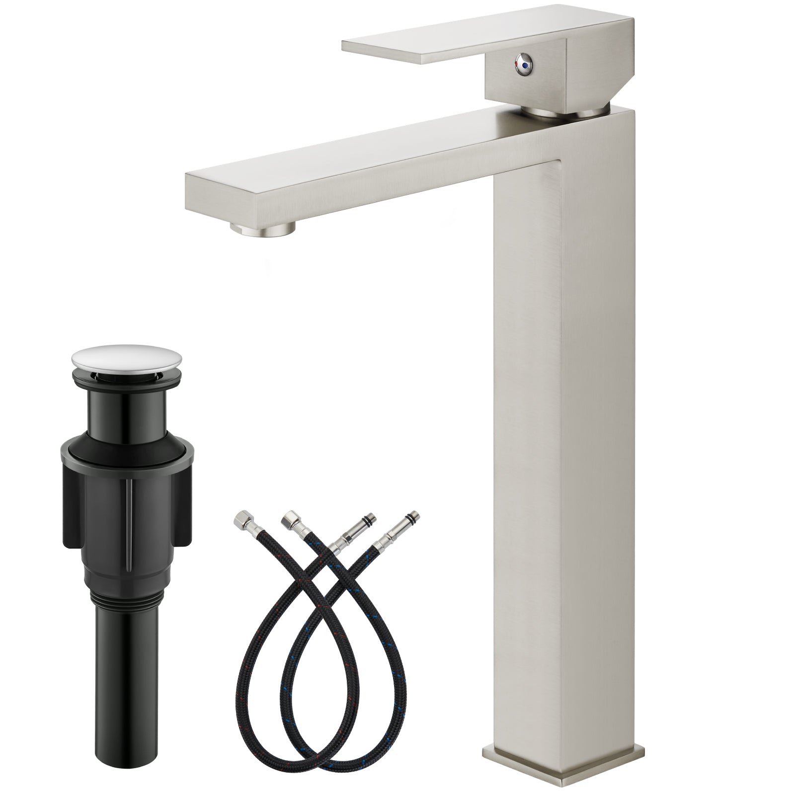 gotonovo Bathroom Sink Faucet Deck Mount Stainless Steel 304 Single Hole Single Handle Spout Mixer Tap with Pop Up Drain(Tall Type&Short Type)