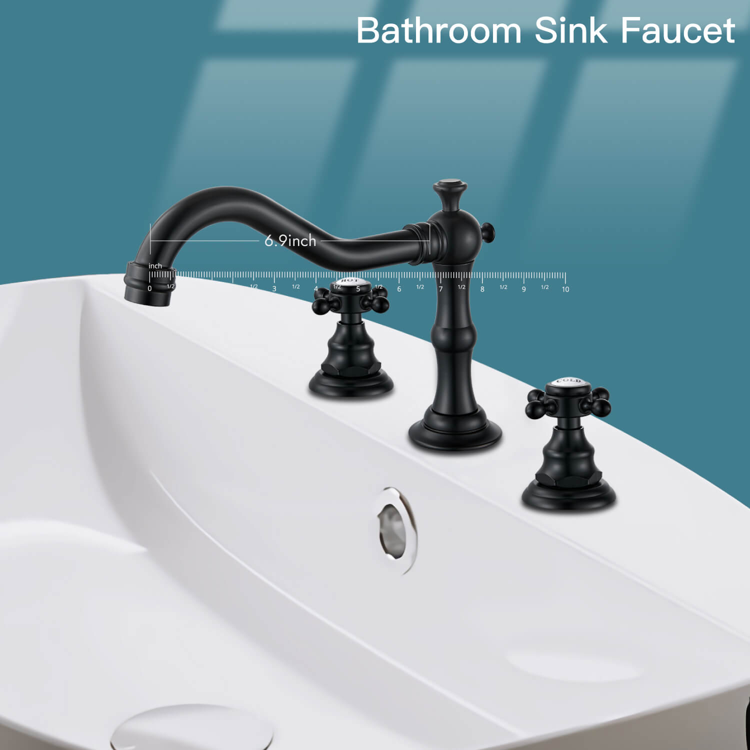 gotonovo Bathroom Sink Faucet Deck Mount Widespread Double Mixing Tap Cross Knobs 3 Hole with Pop Up Drain — thumbnail 2