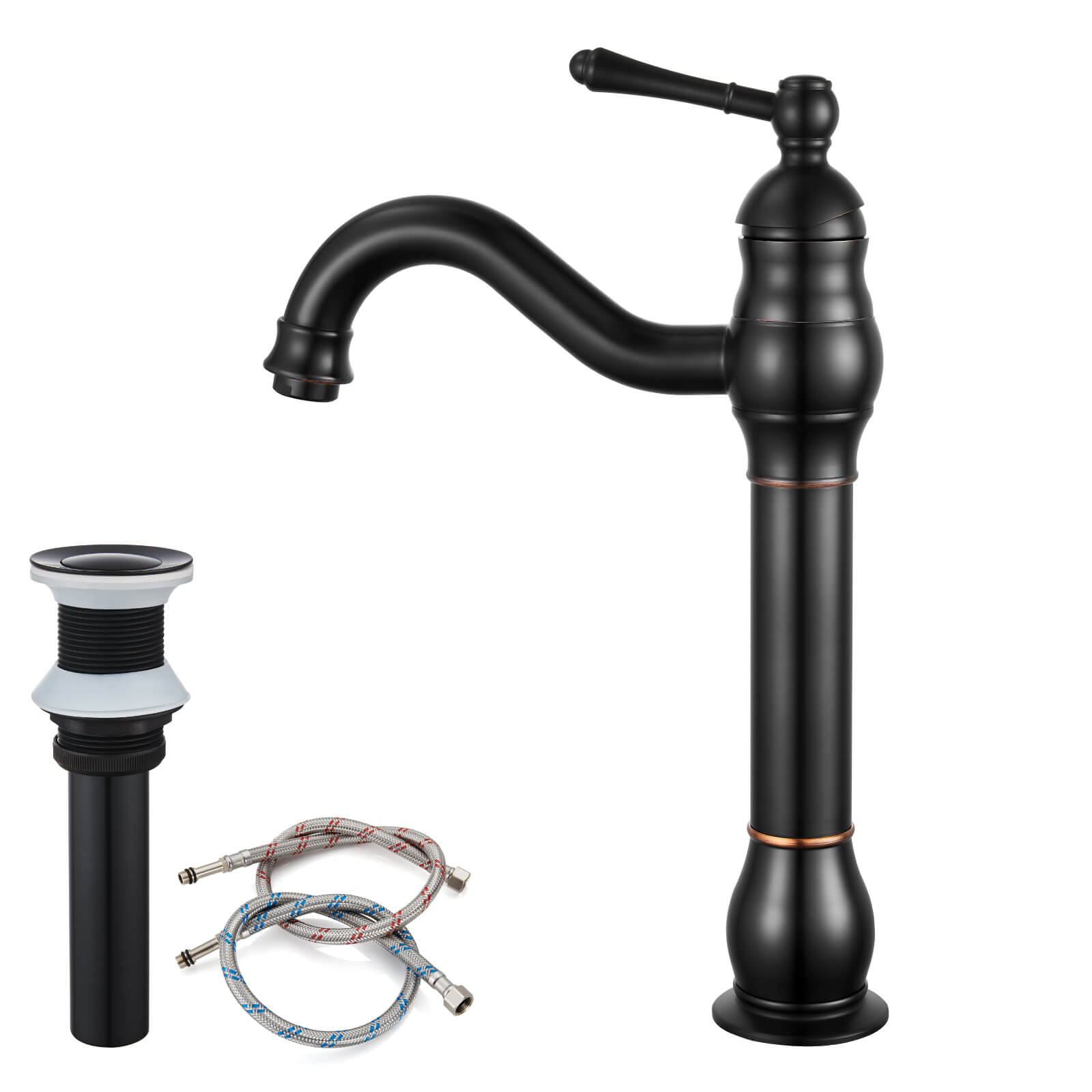 gotonovo Bathroom Vessel Sink Faucet Single Handle Lavatory Vanity Mixer Bar Tap with Pop Up Drain Tall Spout Single Hole Deck Mount — image 1