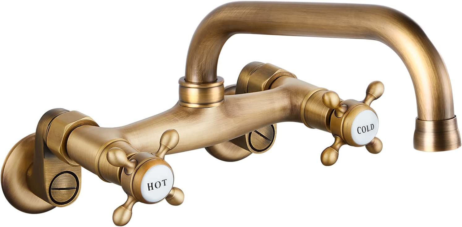 Wall Mount Faucet 6 Inch Center Kitchen Sink Taps 2 Cross Knobs Handle Victorian Commercial — image 1
