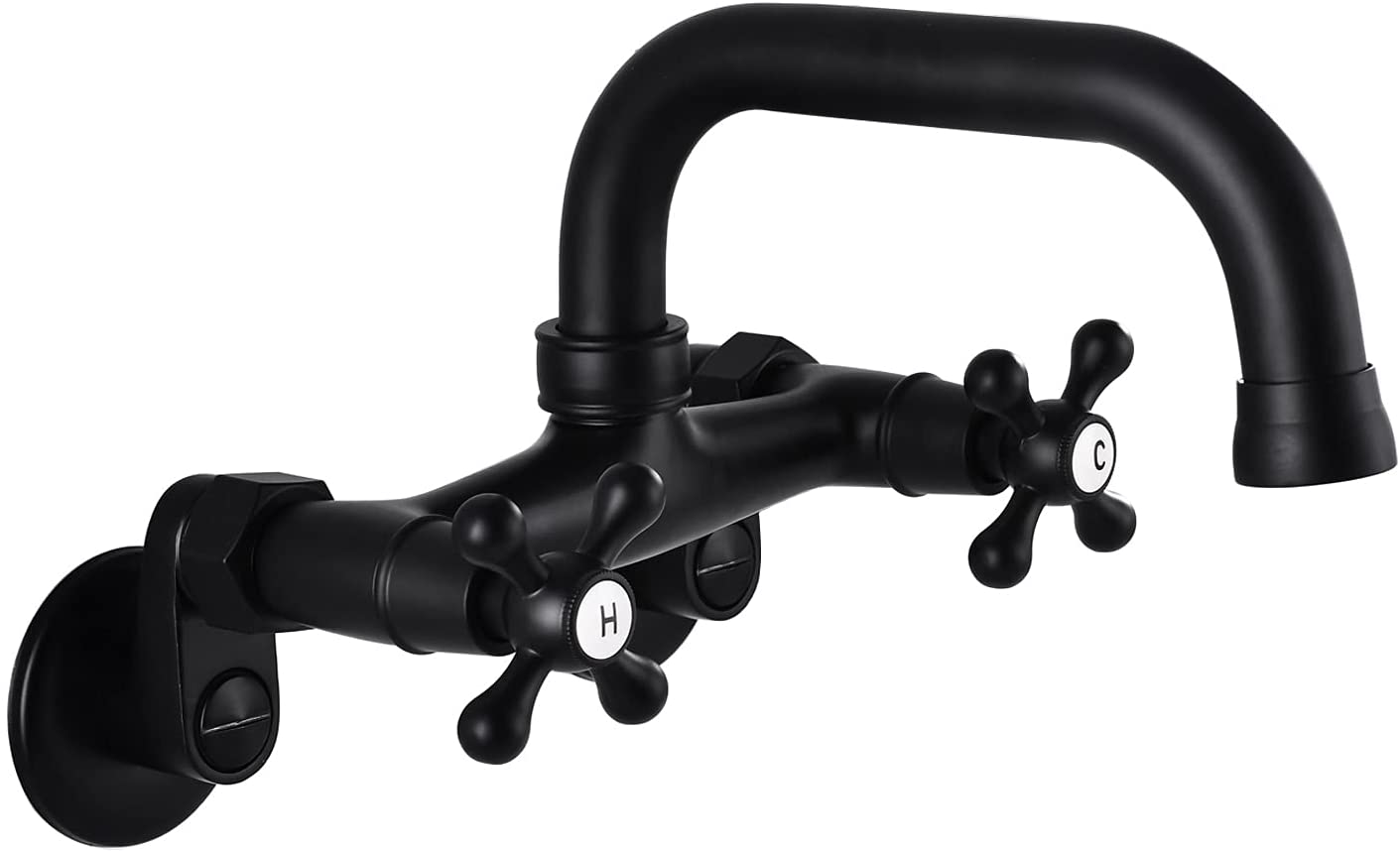 Wall Mount Faucet 6 Inch Center Kitchen Sink Taps 2 Cross Knobs Handle Victorian Commercial