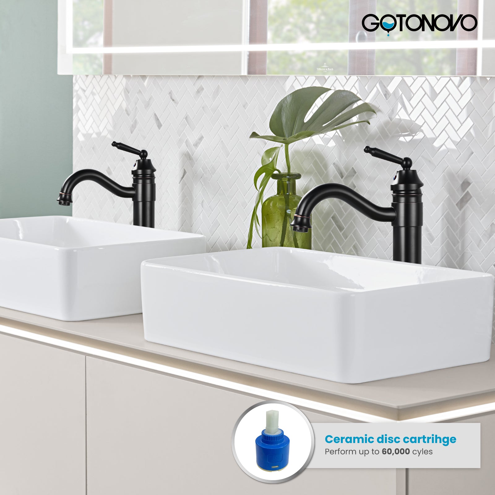 Brass Single Handle Bathroom Sink Faucet Brass Long Reach Bathroom Faucet Mixer Tap with Pop Up Drain Included Hot and Cold Water Hose — thumbnail 2