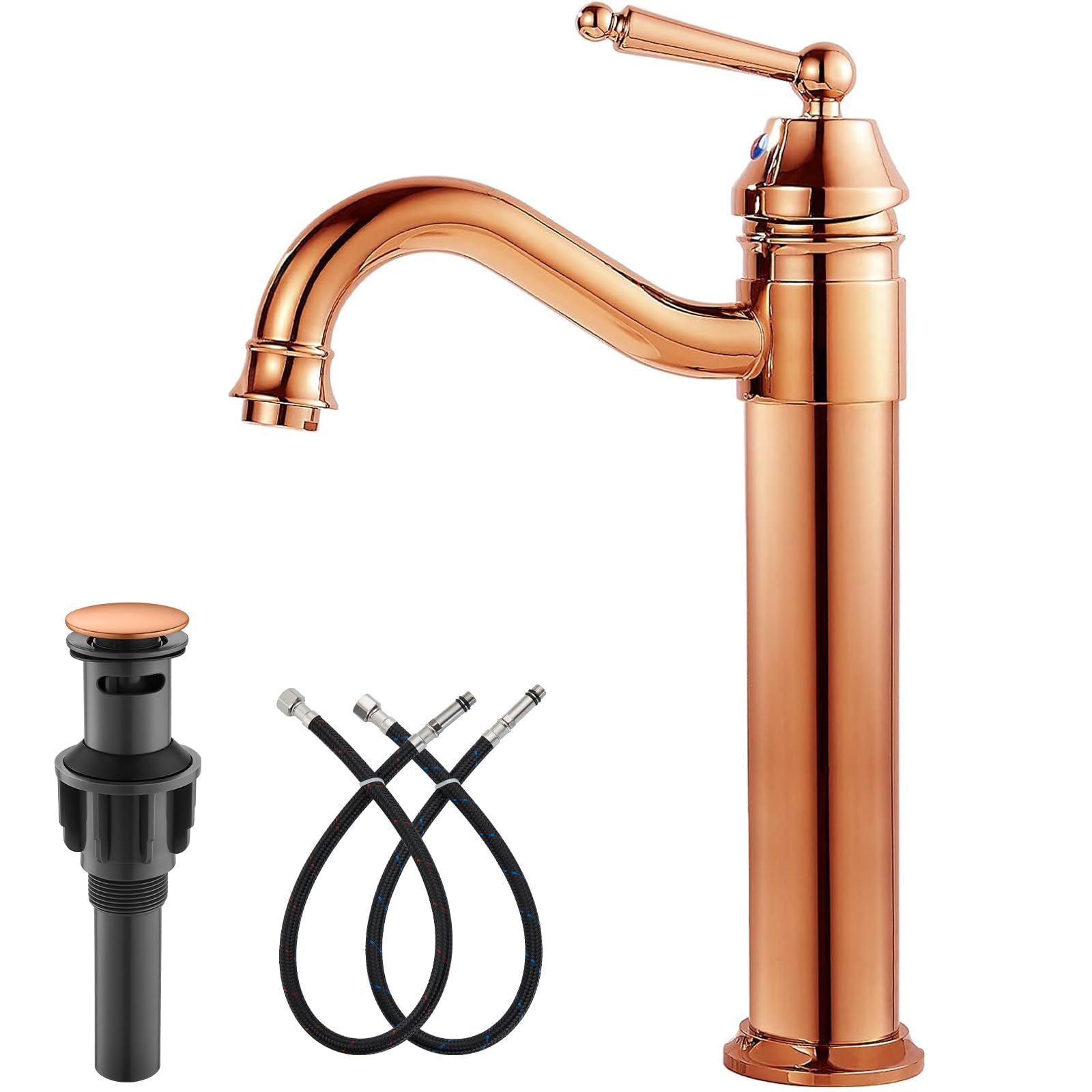 Brass Single Handle Bathroom Sink Faucet Brass Long Reach Bathroom Faucet Mixer Tap with Pop Up Drain Included Hot and Cold Water Hose